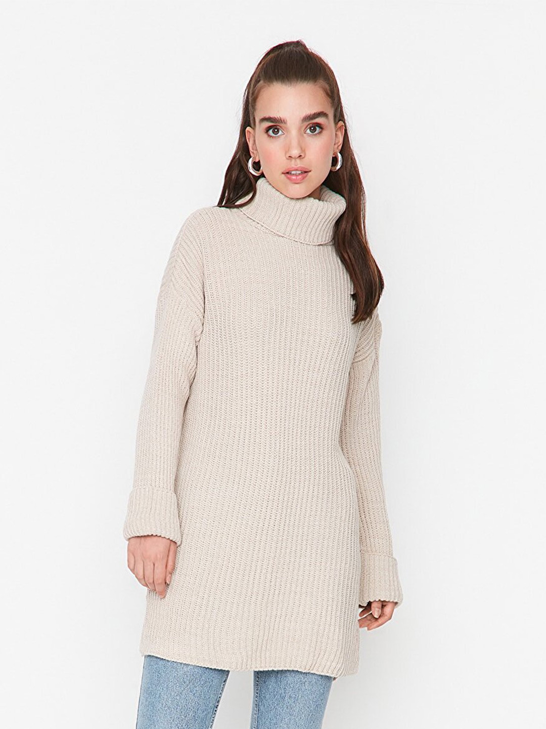 

Trendyol Women Beige Longline Pullover