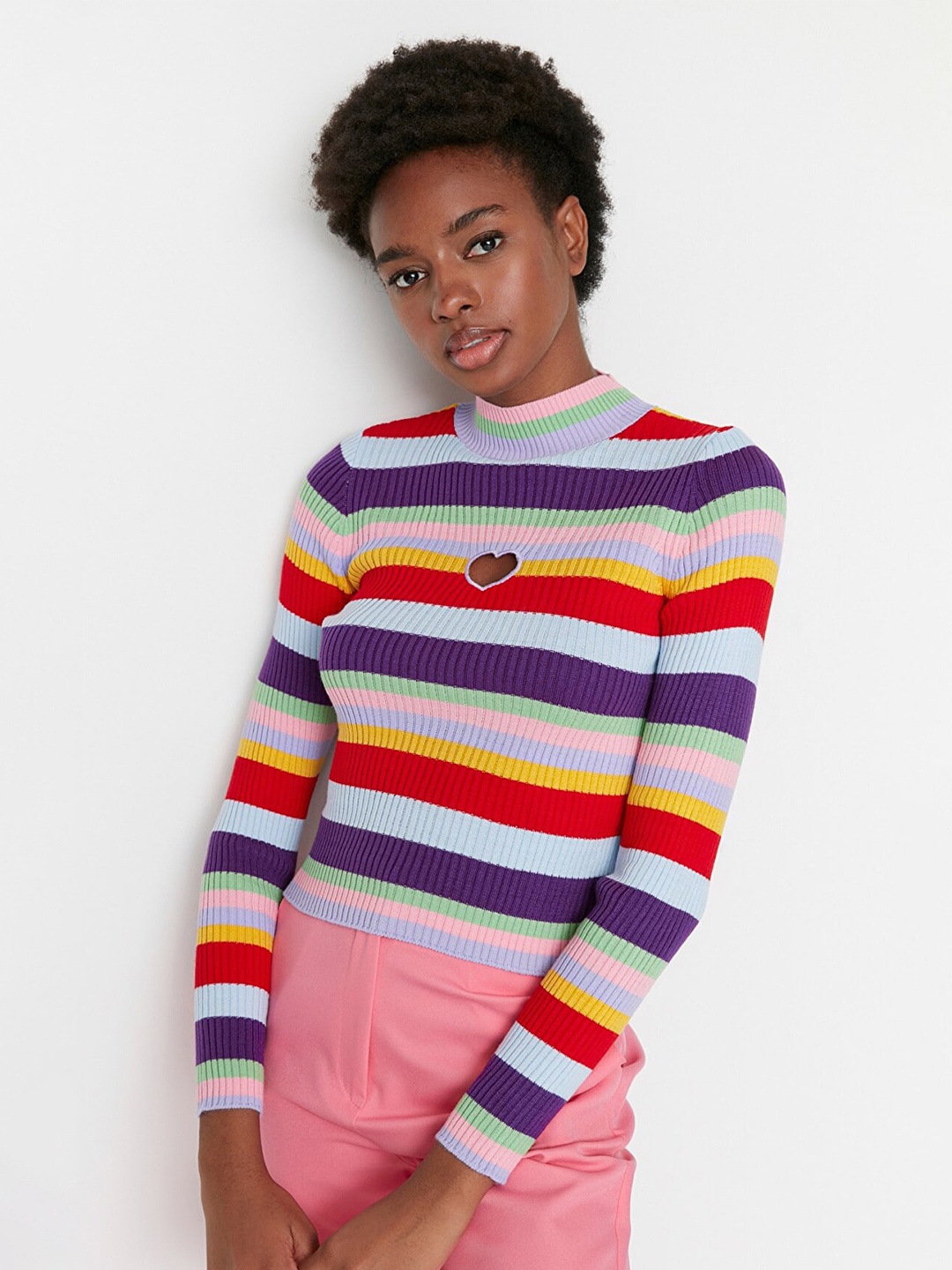 

Trendyol Women Purple & Red Striped Pullover