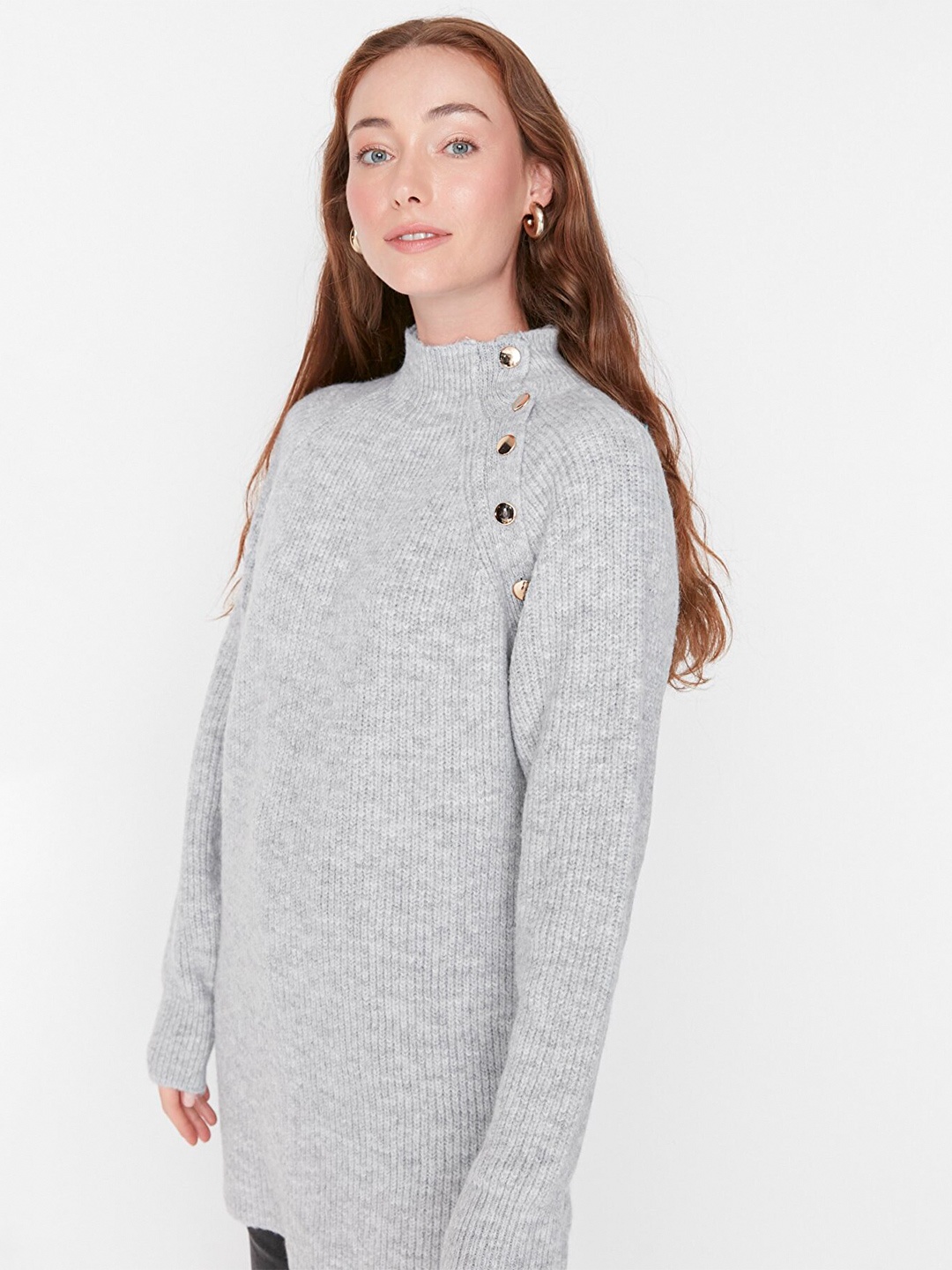

Trendyol Women Grey Longline Pullover