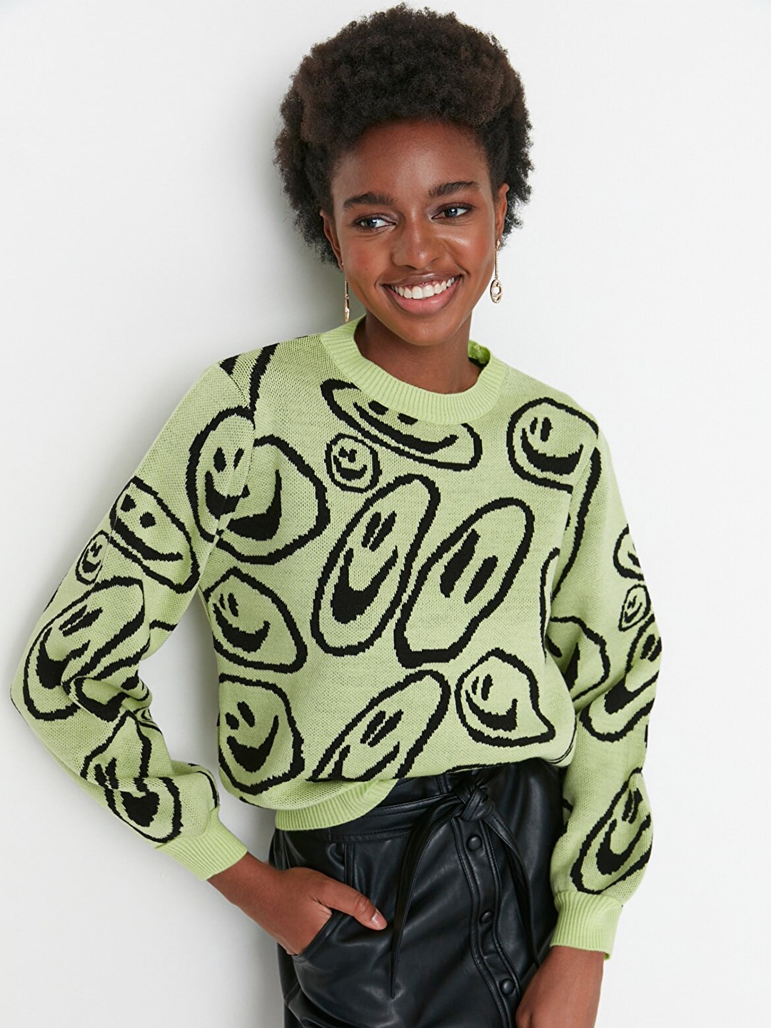 

Trendyol Women Green & Black Printed Pullover