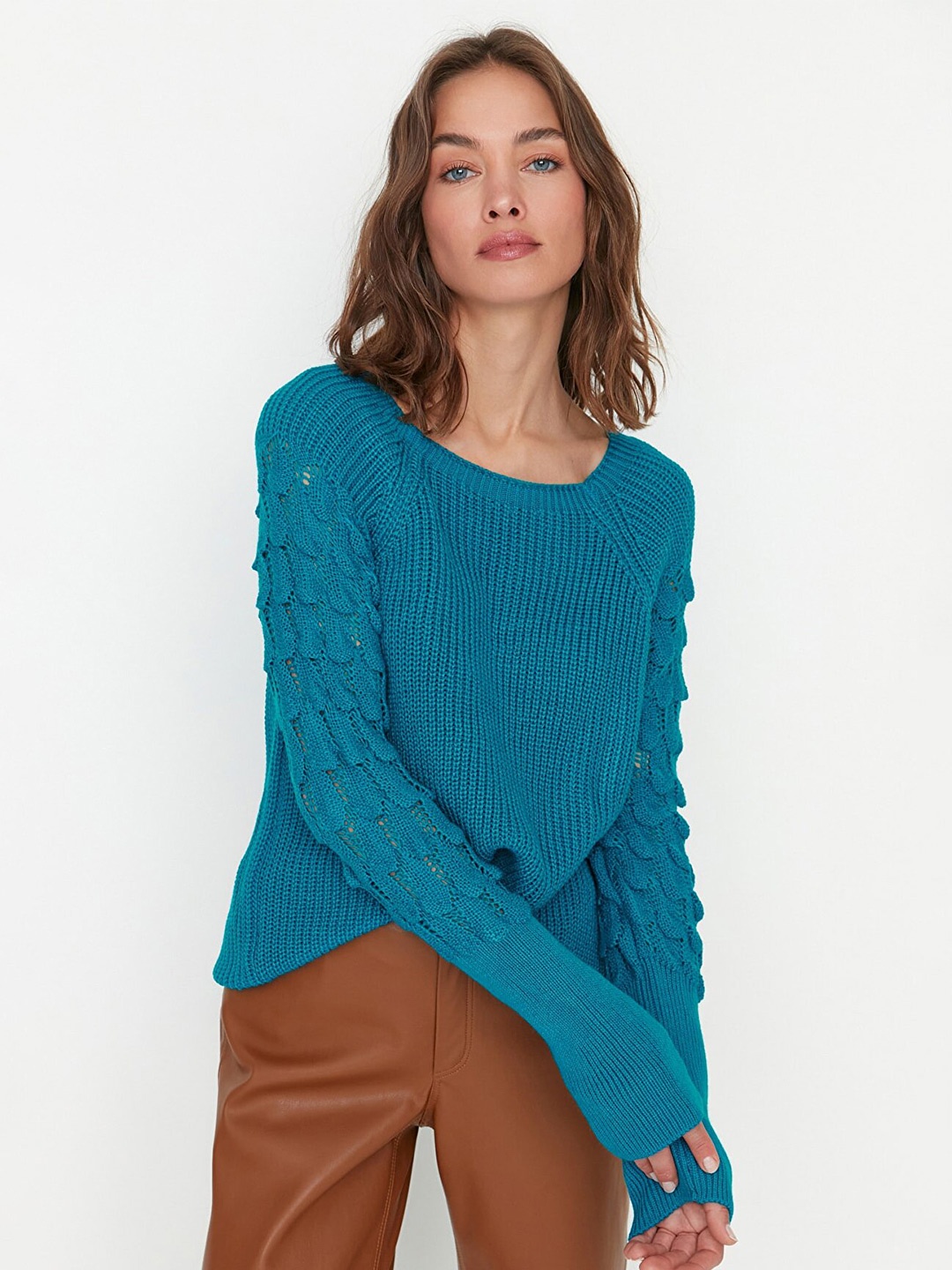 

Trendyol Women Teal Solid Pullover