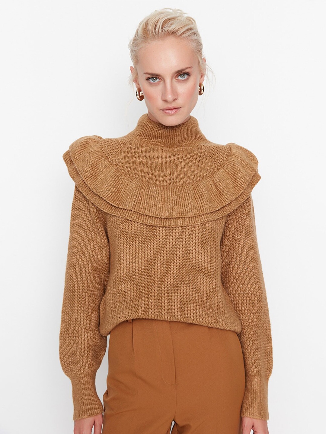 

Trendyol Women Camel Brown Solid Pullover