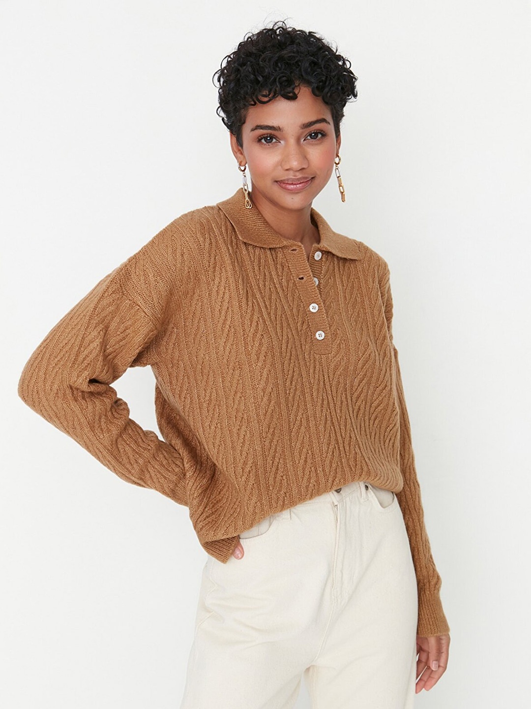 

Trendyol Women Camel Brown Solid Pullover