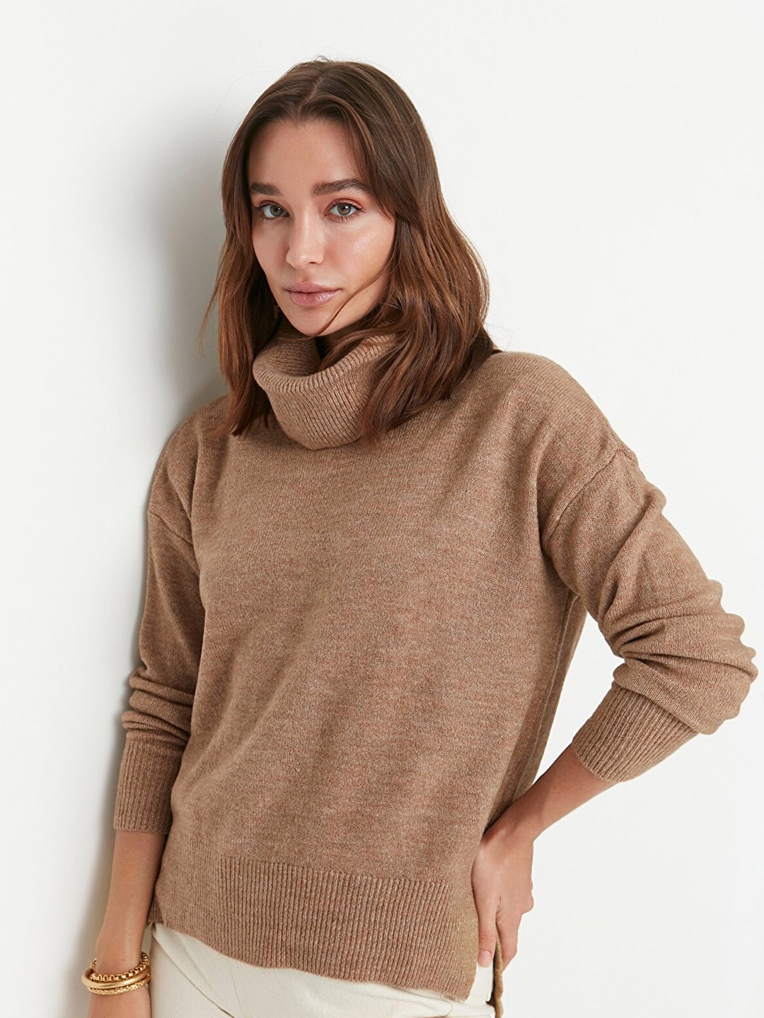

Trendyol Women Camel Brown Solid Pullover