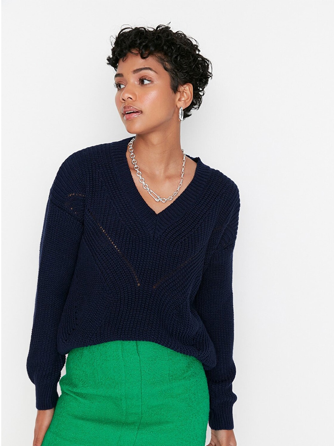 

Trendyol Women Navy Blue Solid Pullover