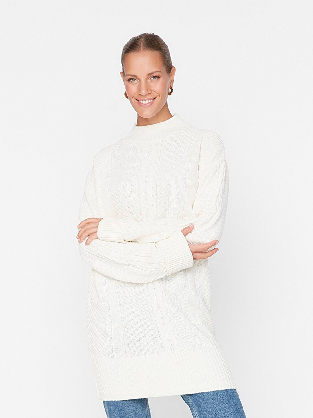 

Trendyol Women Off White Longline Pullover