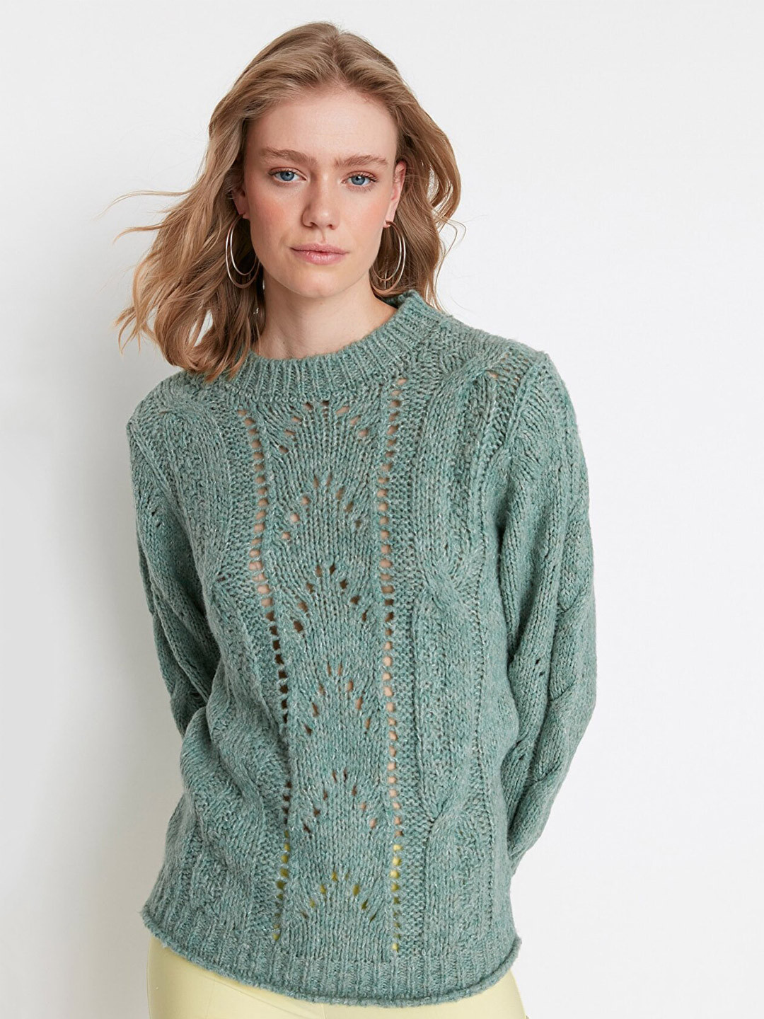 

Trendyol Women Green Self Design Pullover