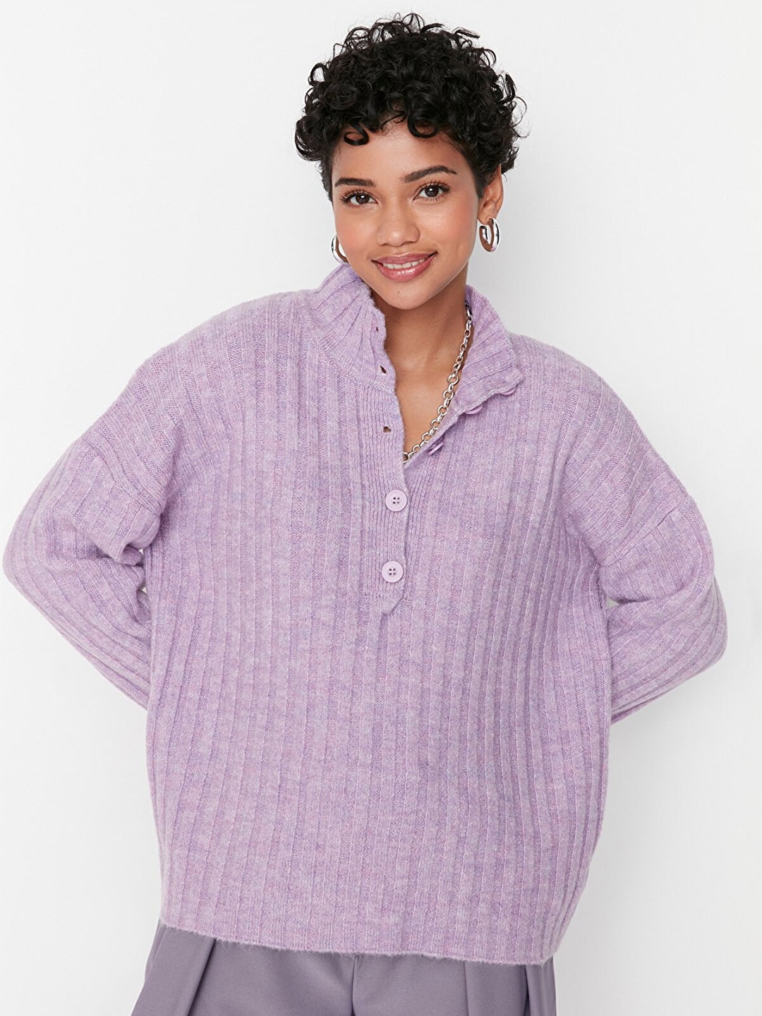 

Trendyol Women Lavender Solid Pullover