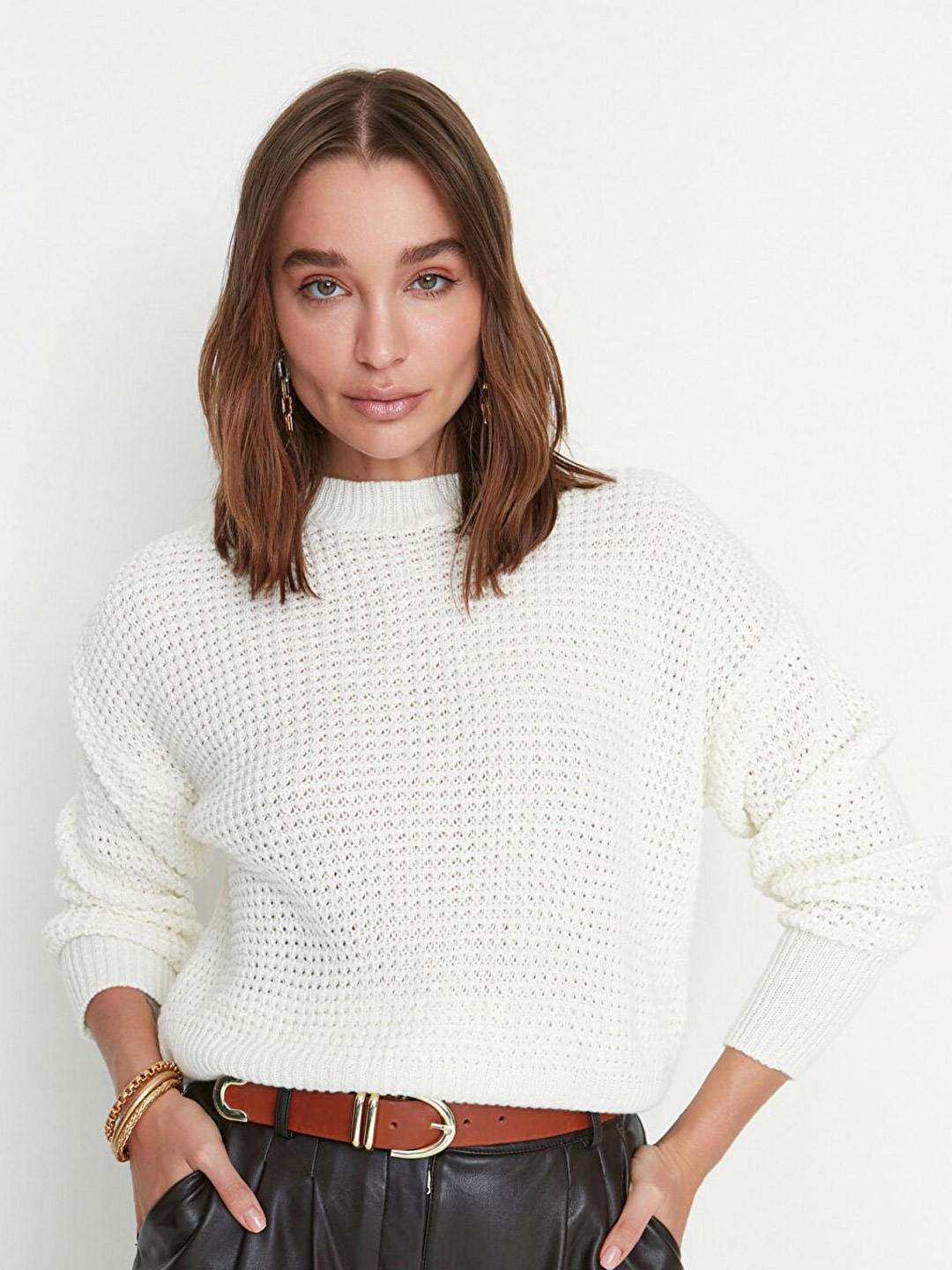 

Trendyol Women Off White Solid Pullover