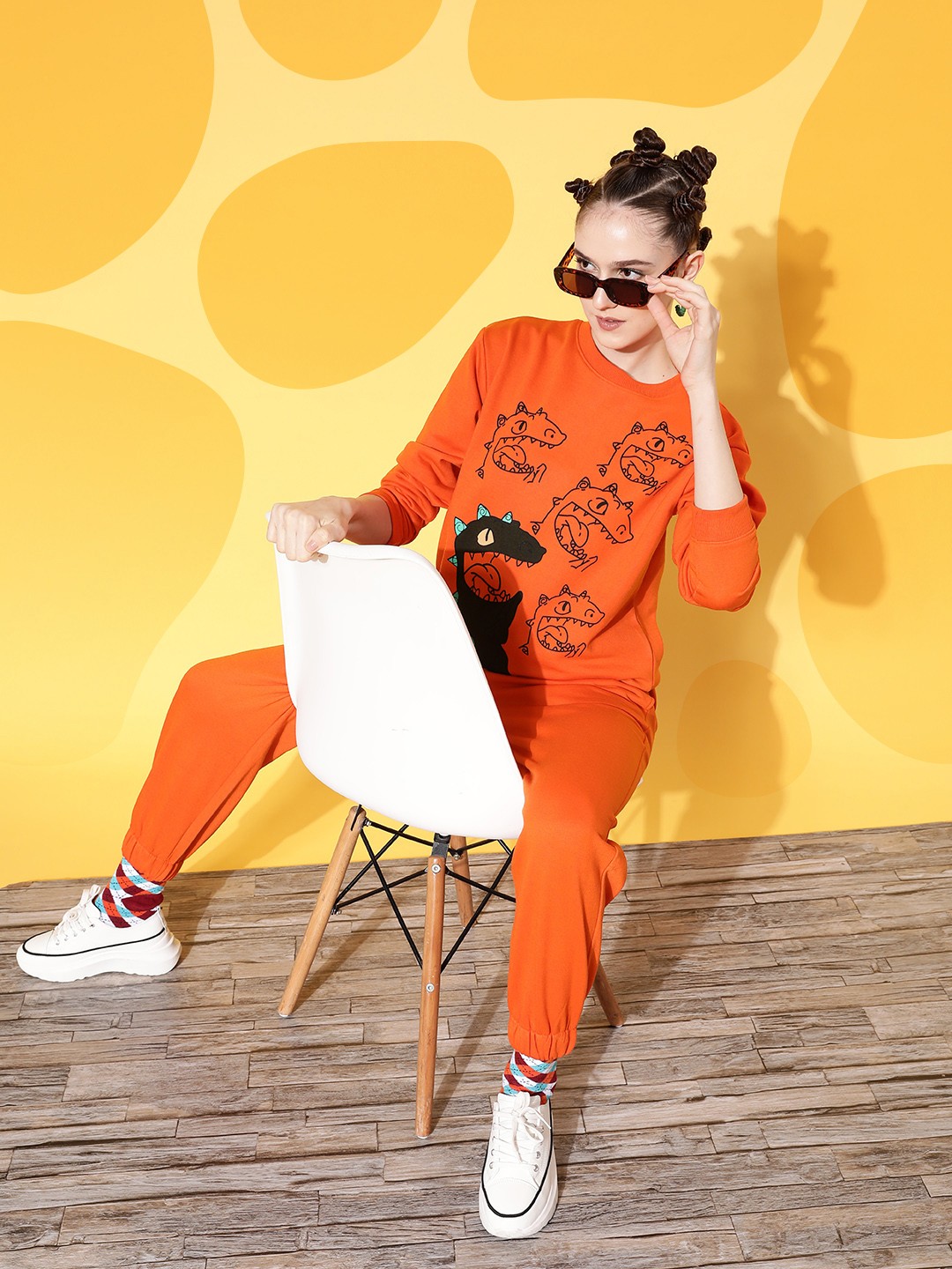 

SASSAFRAS Women Orange Solid Fleece Joggers