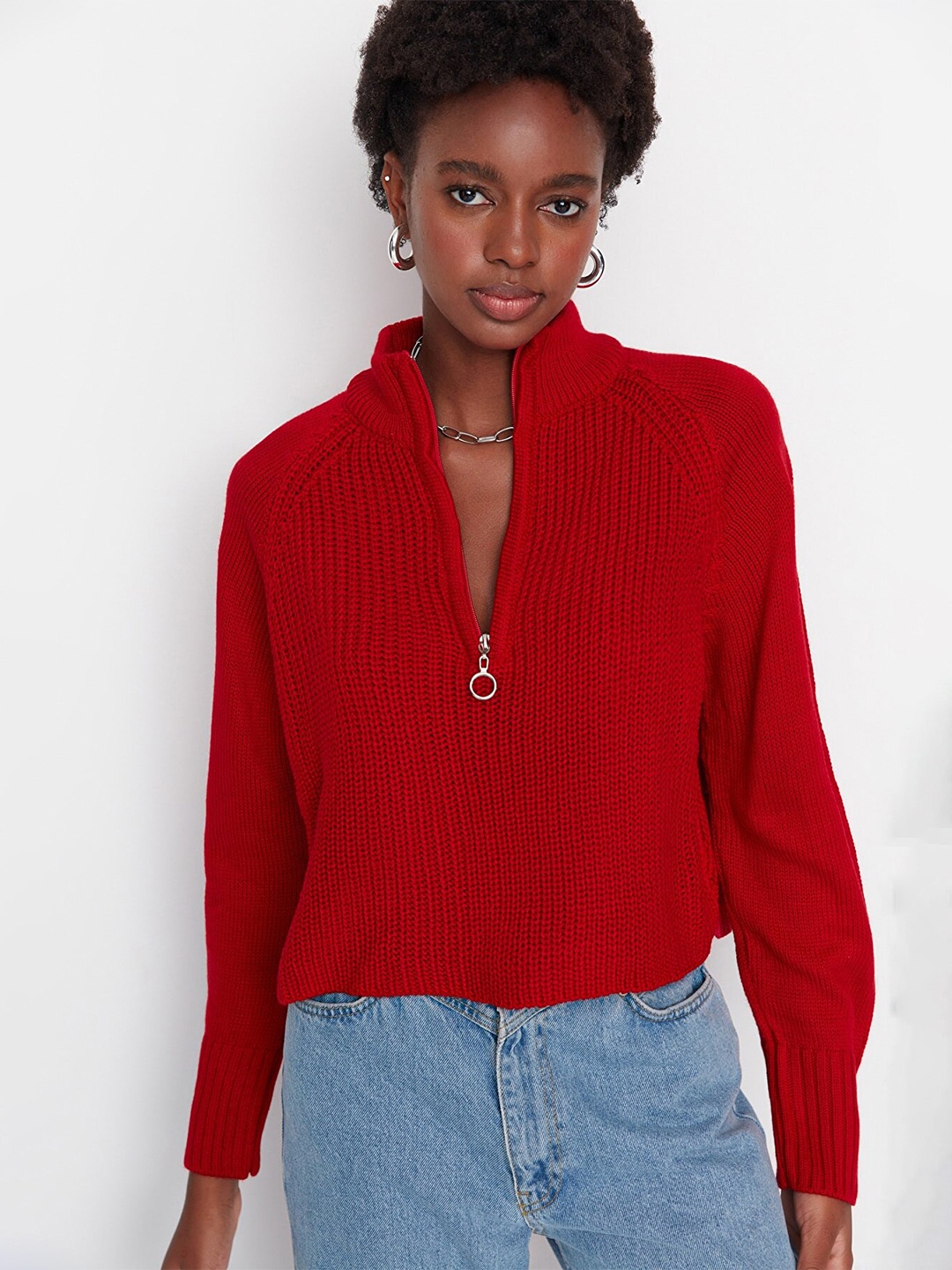 

Trendyol Women Red Cable Knit Acrylic Pullover