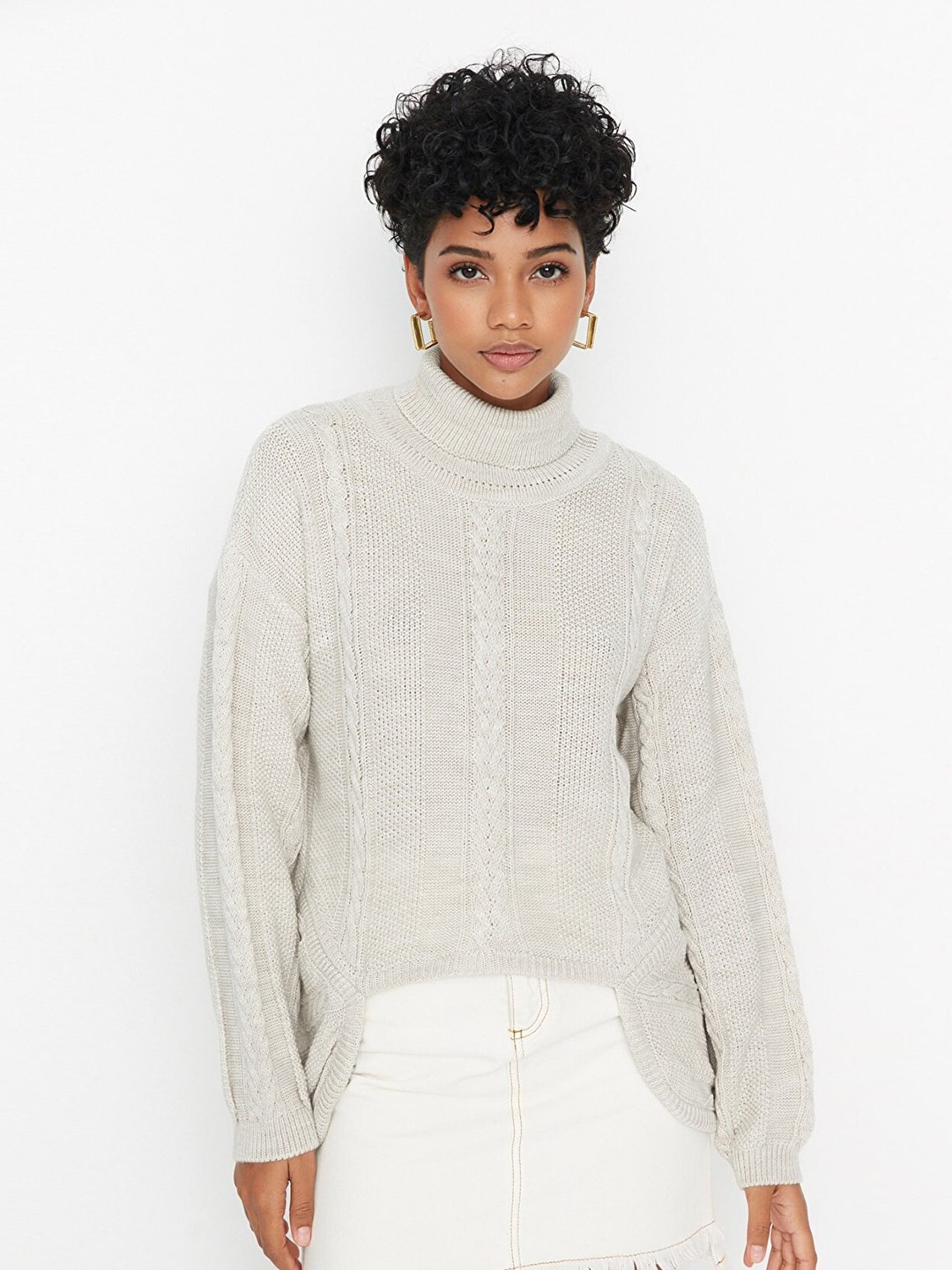 

Trendyol Women Beige Cable Knit Acrylic Pullover