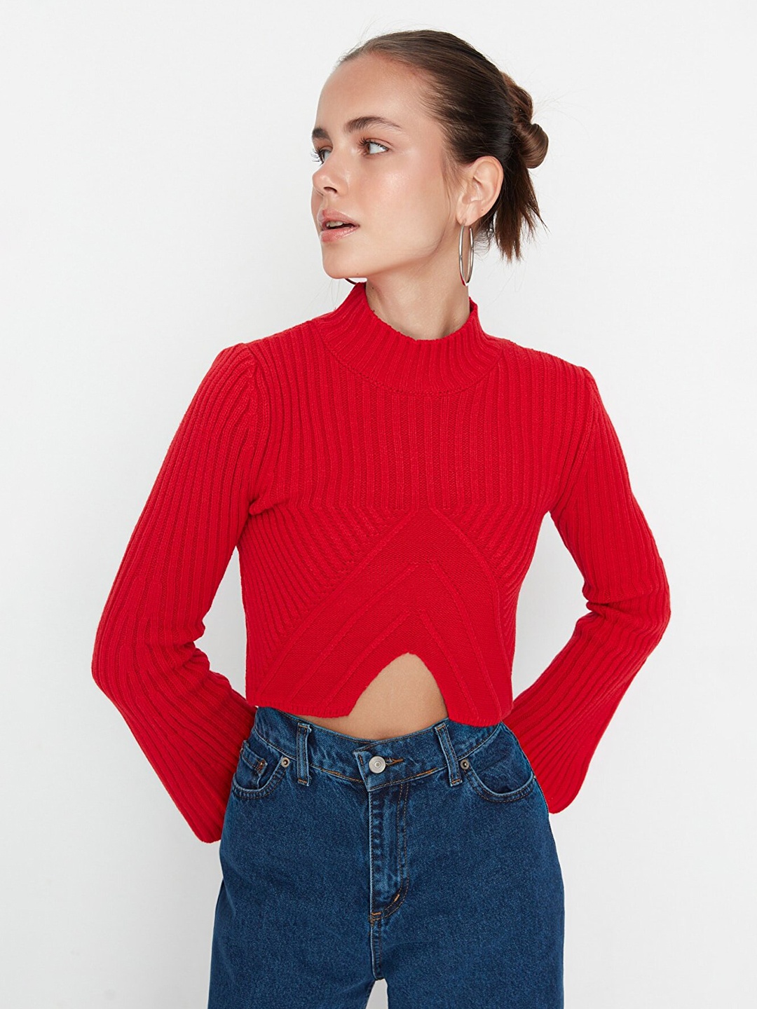 

Trendyol Women Red Acrylic Crop Pullover