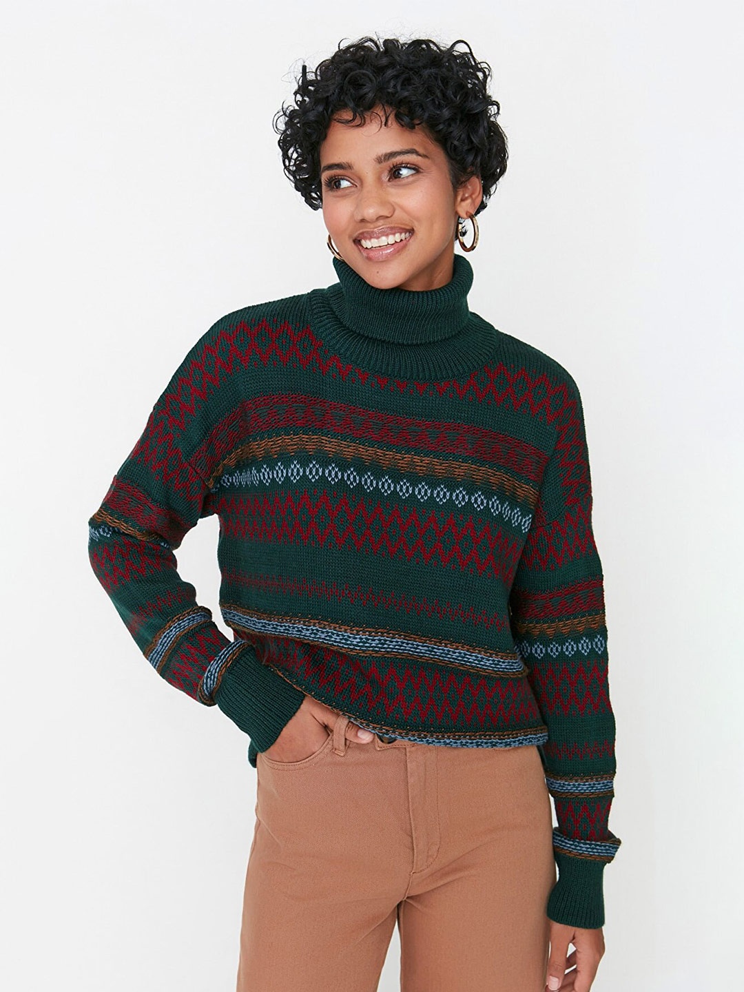 

Trendyol Women Green & Red Acrylic Pullover