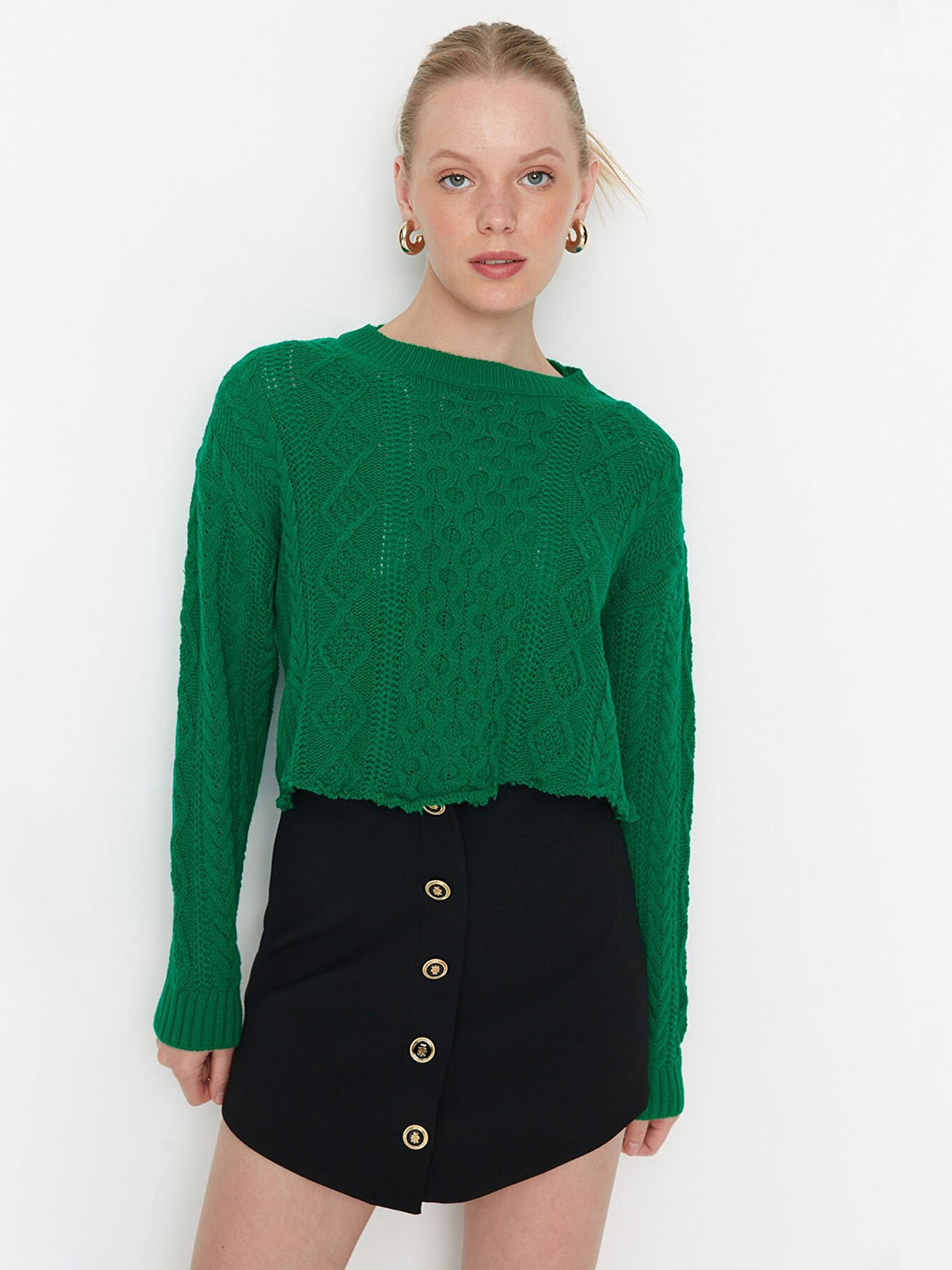 

Trendyol Women Green Cable Knit Acrylic Pullover