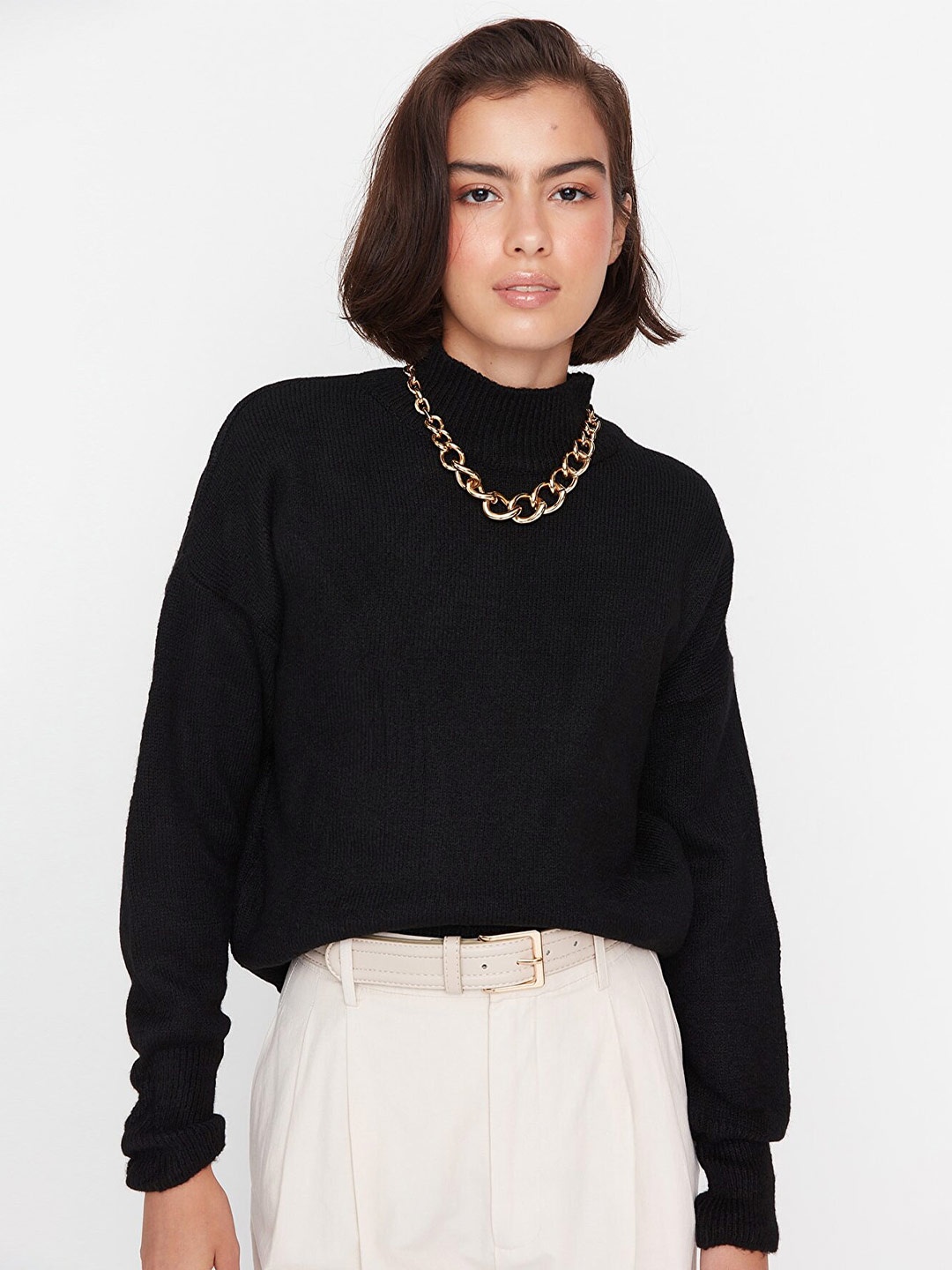 

Trendyol Women Black Mock Collar Pullover Sweater