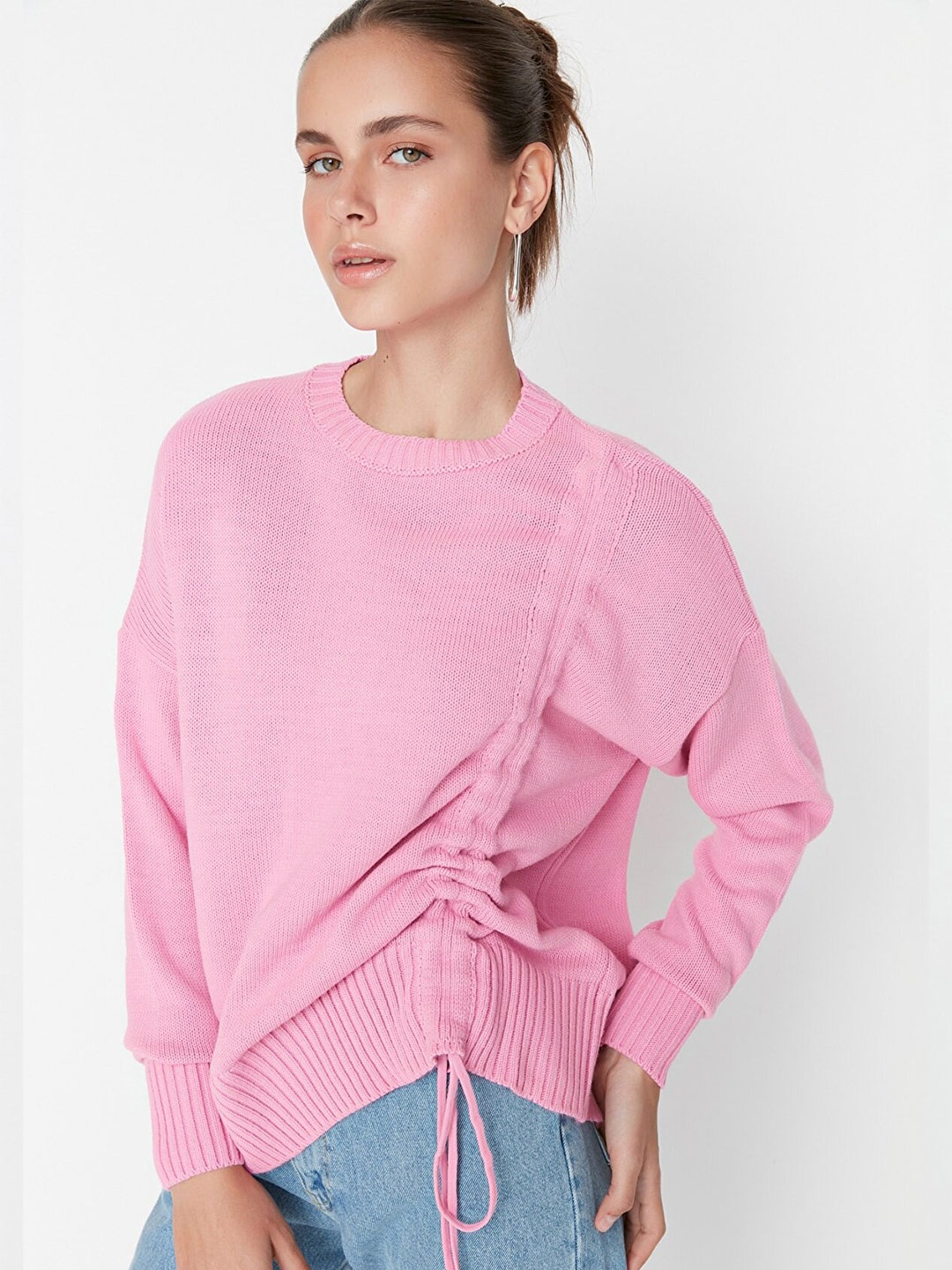 

Trendyol Women Pink Cable Knit Acrylic Pullover