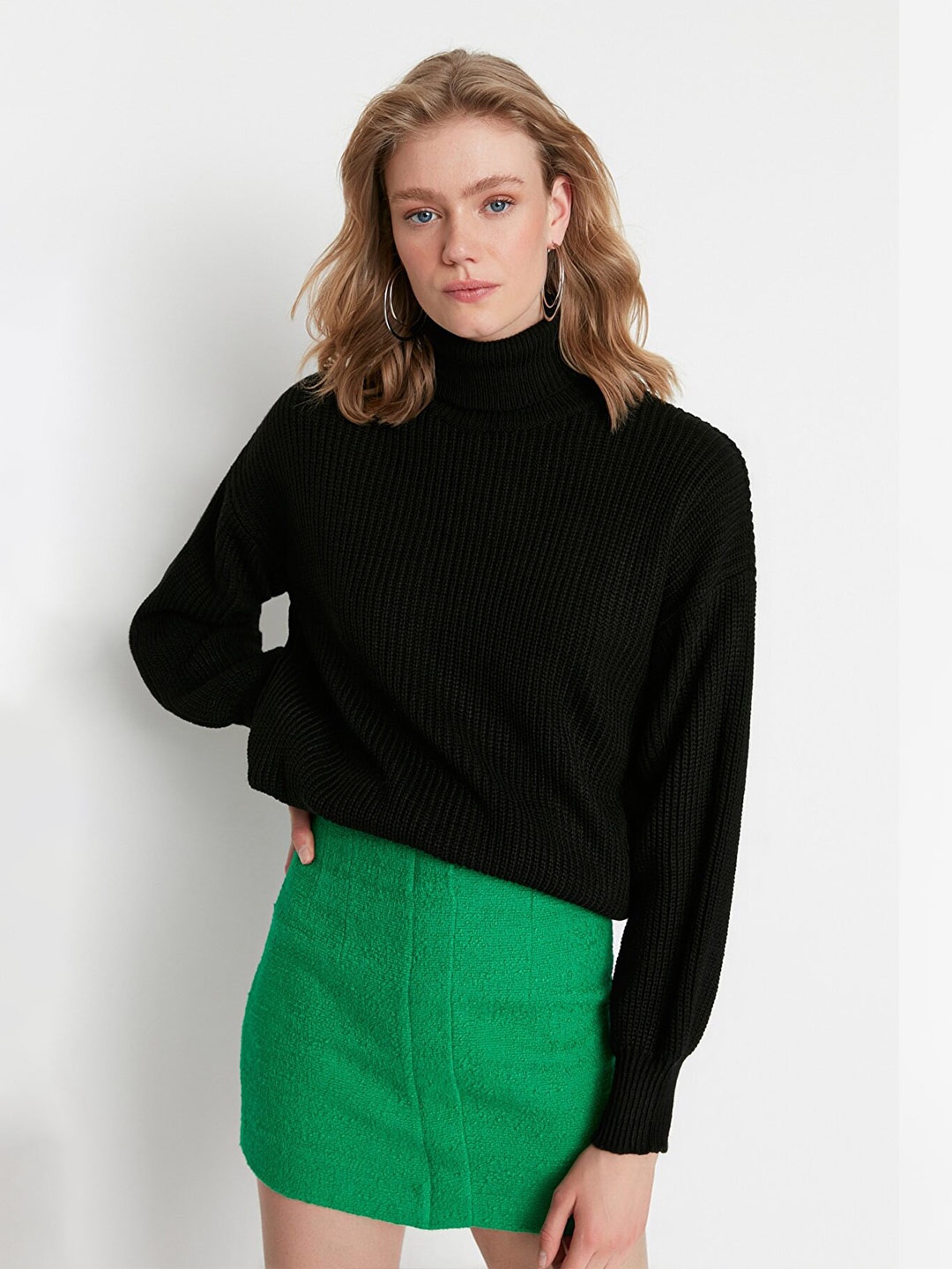 

Trendyol Women Black Striped Acrylic Pullover