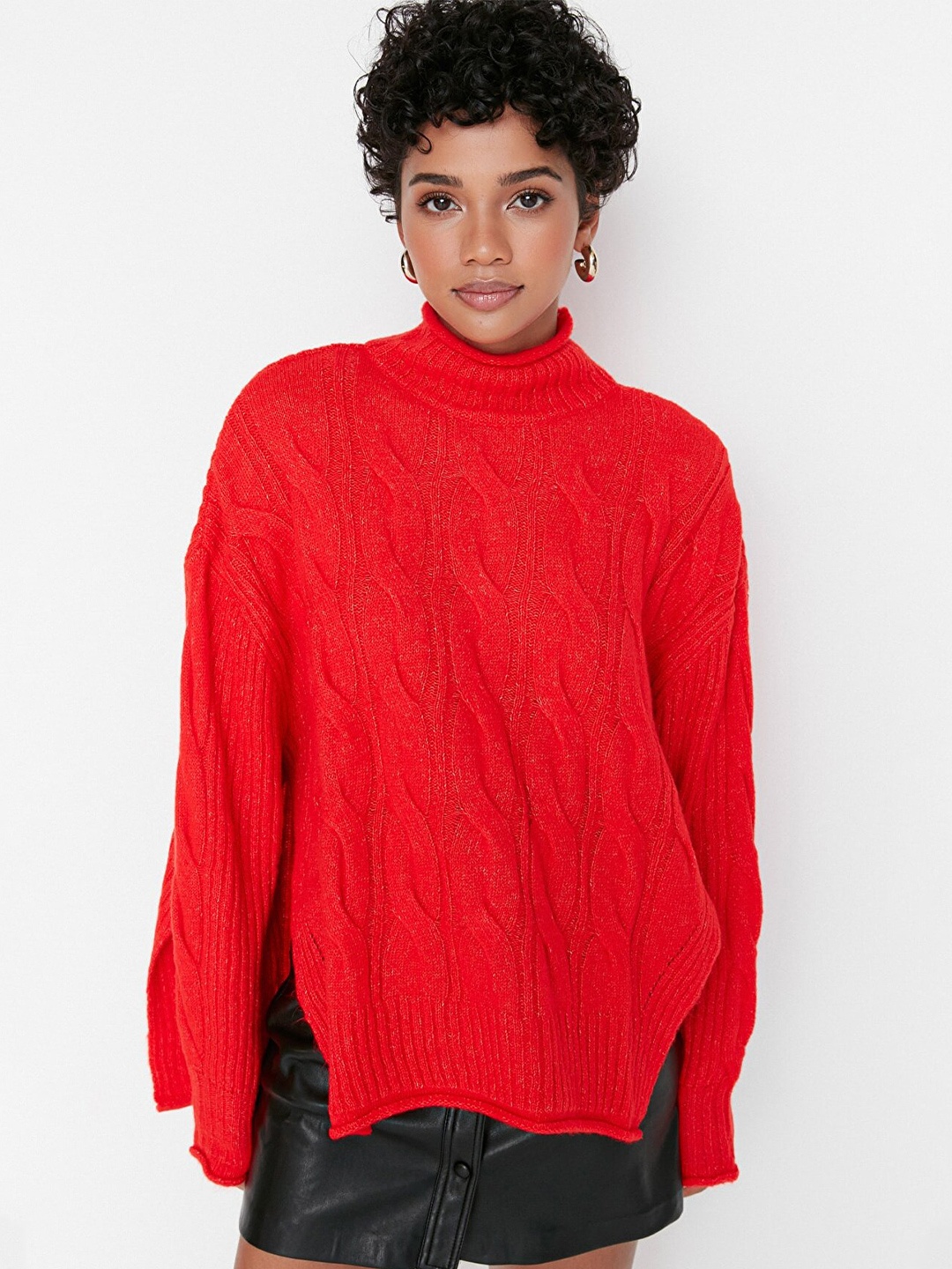 

Trendyol Women Red Cable Knit Pullover