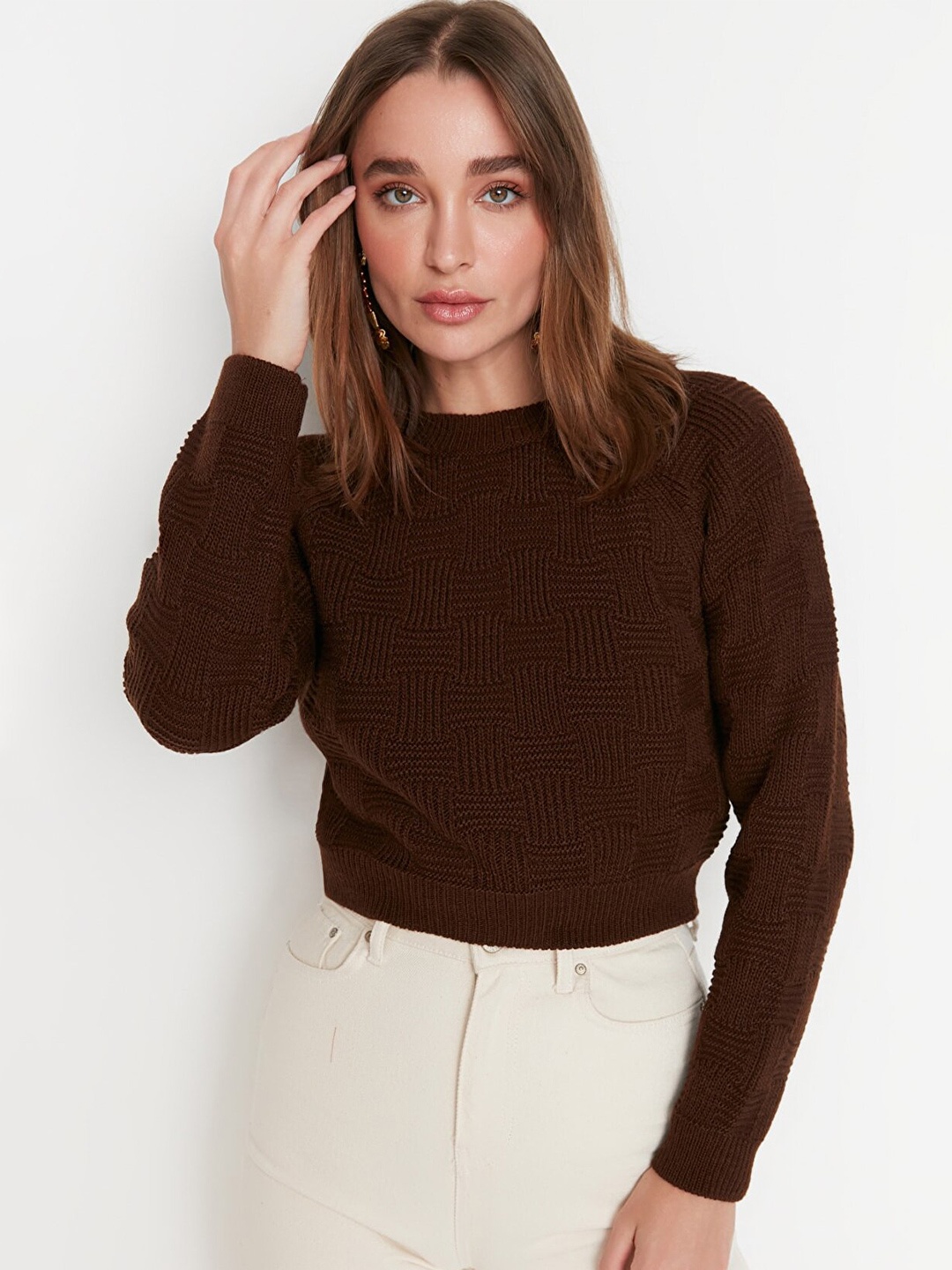 

Trendyol Women Brown Cable Knit Pullover Sweater