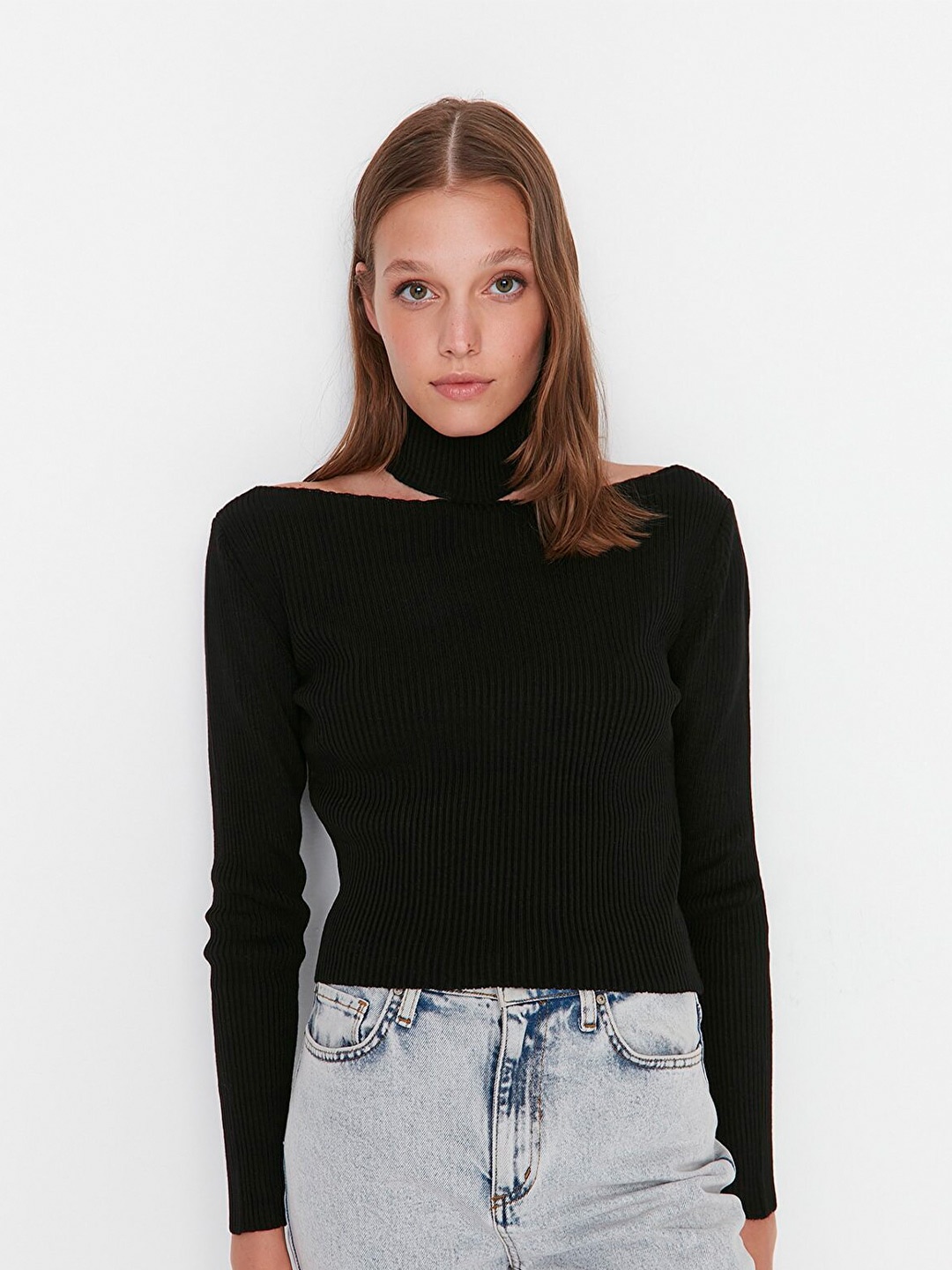 

Trendyol Women Black Ribbed Turtle Neck Acrylic Pullover