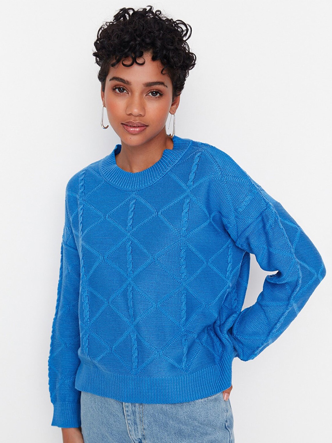 

Trendyol Women Blue Cable Knit Acrylic Sweater