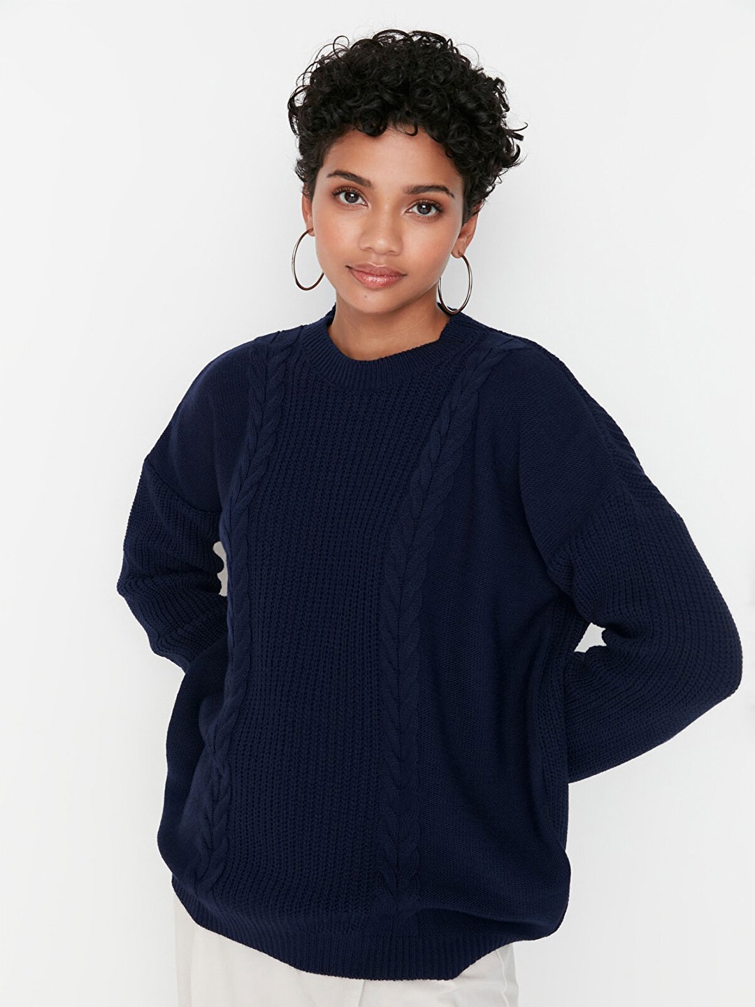 

Trendyol Women Navy Blue Cable Knit Acrylic Pullover Sweater