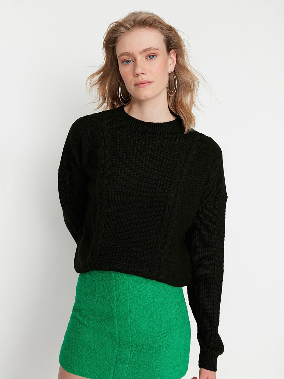 

Trendyol Women Black Cable Knit Acrylic Pullover Sweater