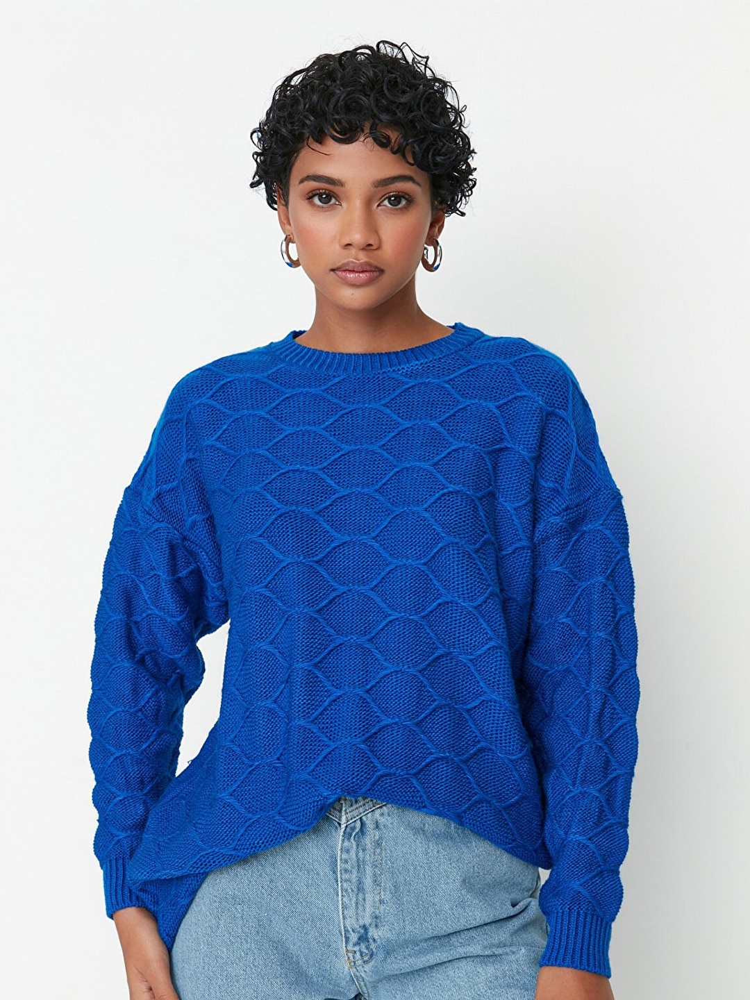 

Trendyol Women Blue Cable Knit Acrylic Pullover Sweater