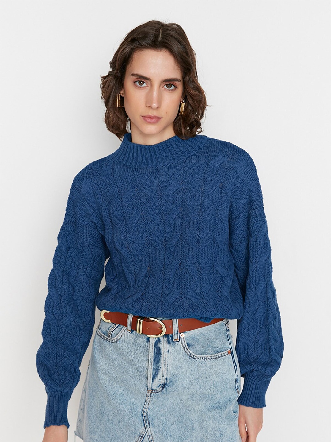 

Trendyol Women Navy Blue Cable Knit Acrylic Pullover Sweater