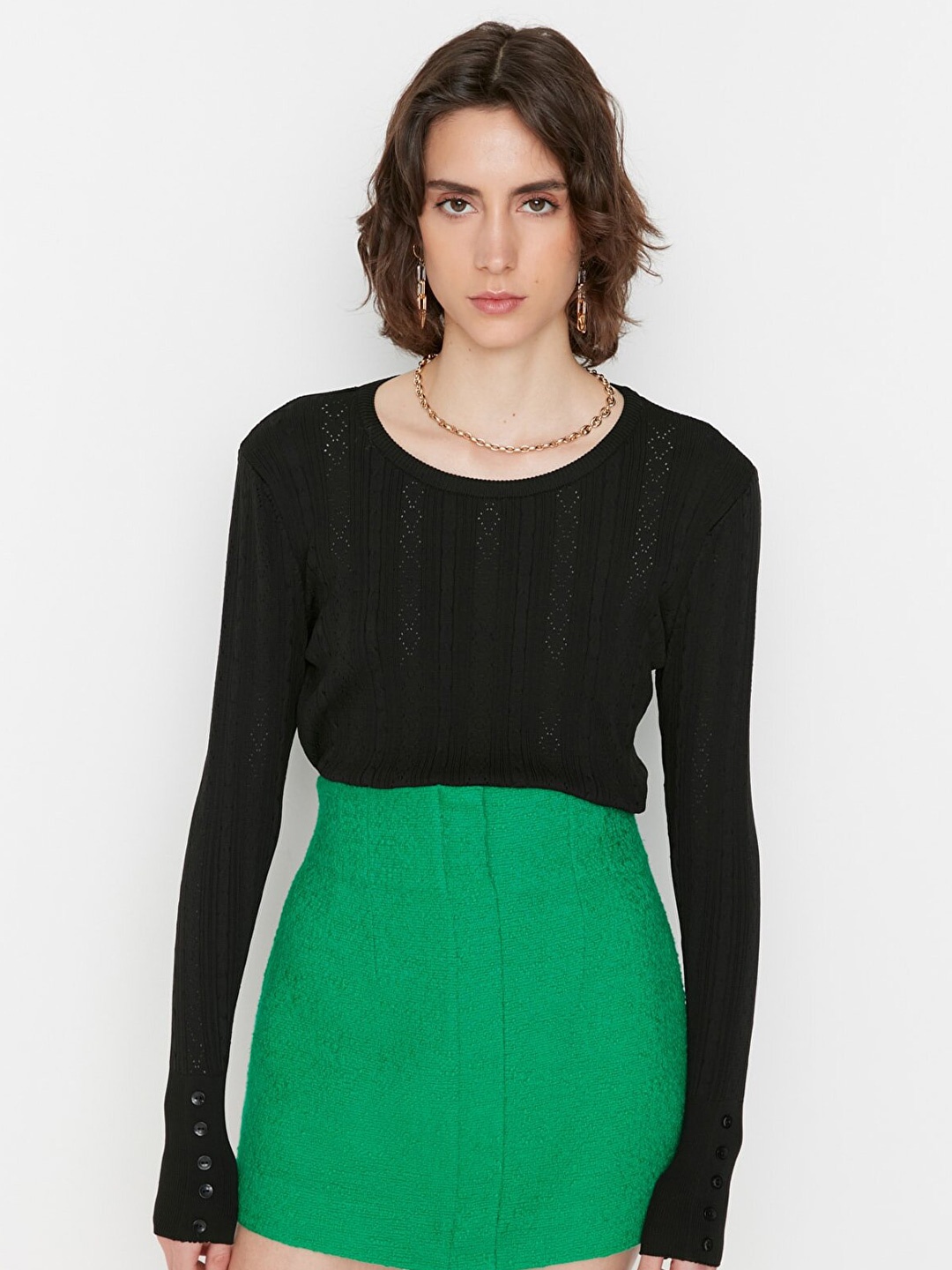 

Trendyol Women Black Open Knit Pullover Sweater