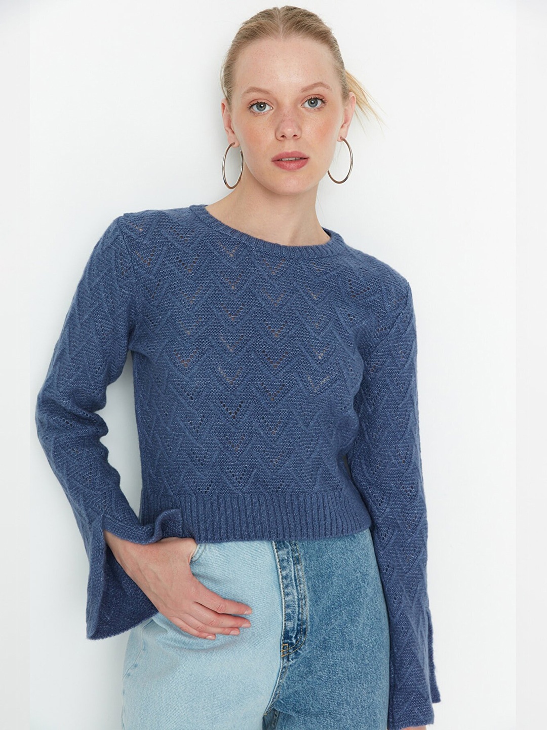 

Trendyol Women Navy Blue Open Knit Pullover Sweater