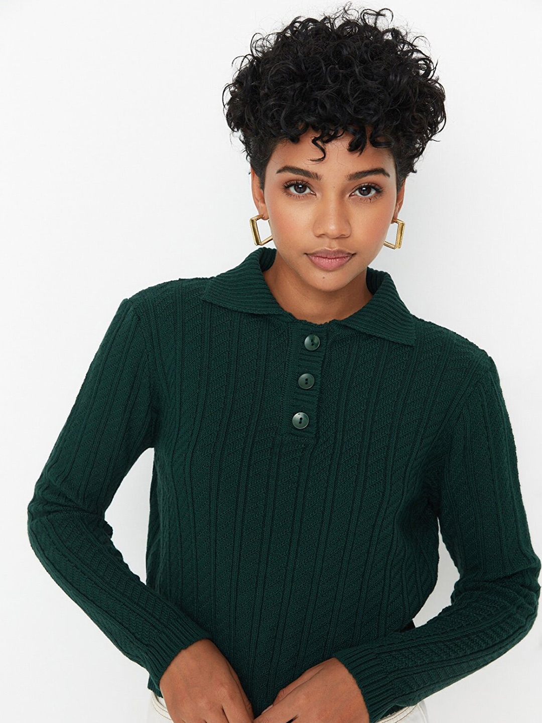 

Trendyol Women Green Ribbed Acrylic Pullover