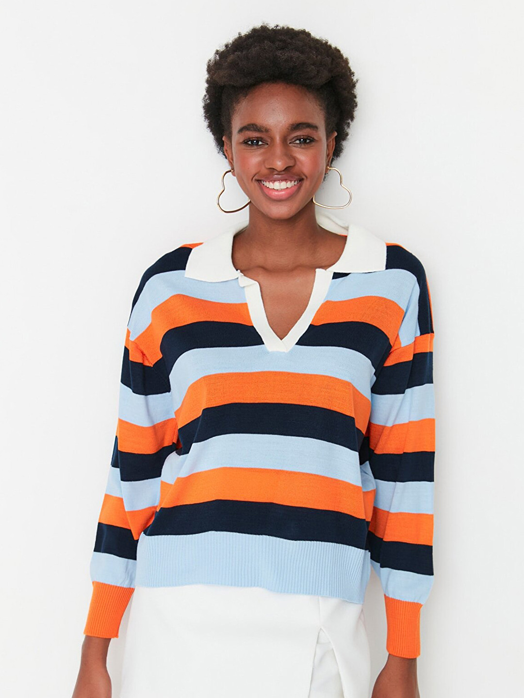

Trendyol Women Orange and Blue Striped Acrylic Cardigan