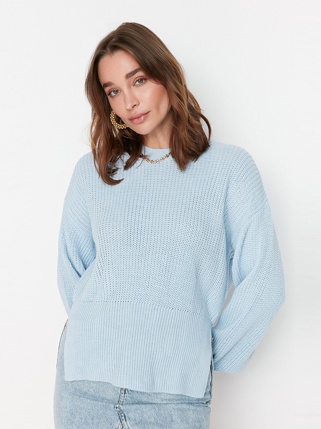 

Trendyol Women Blue Open Knit Acrylic Pullover, Turquoise blue