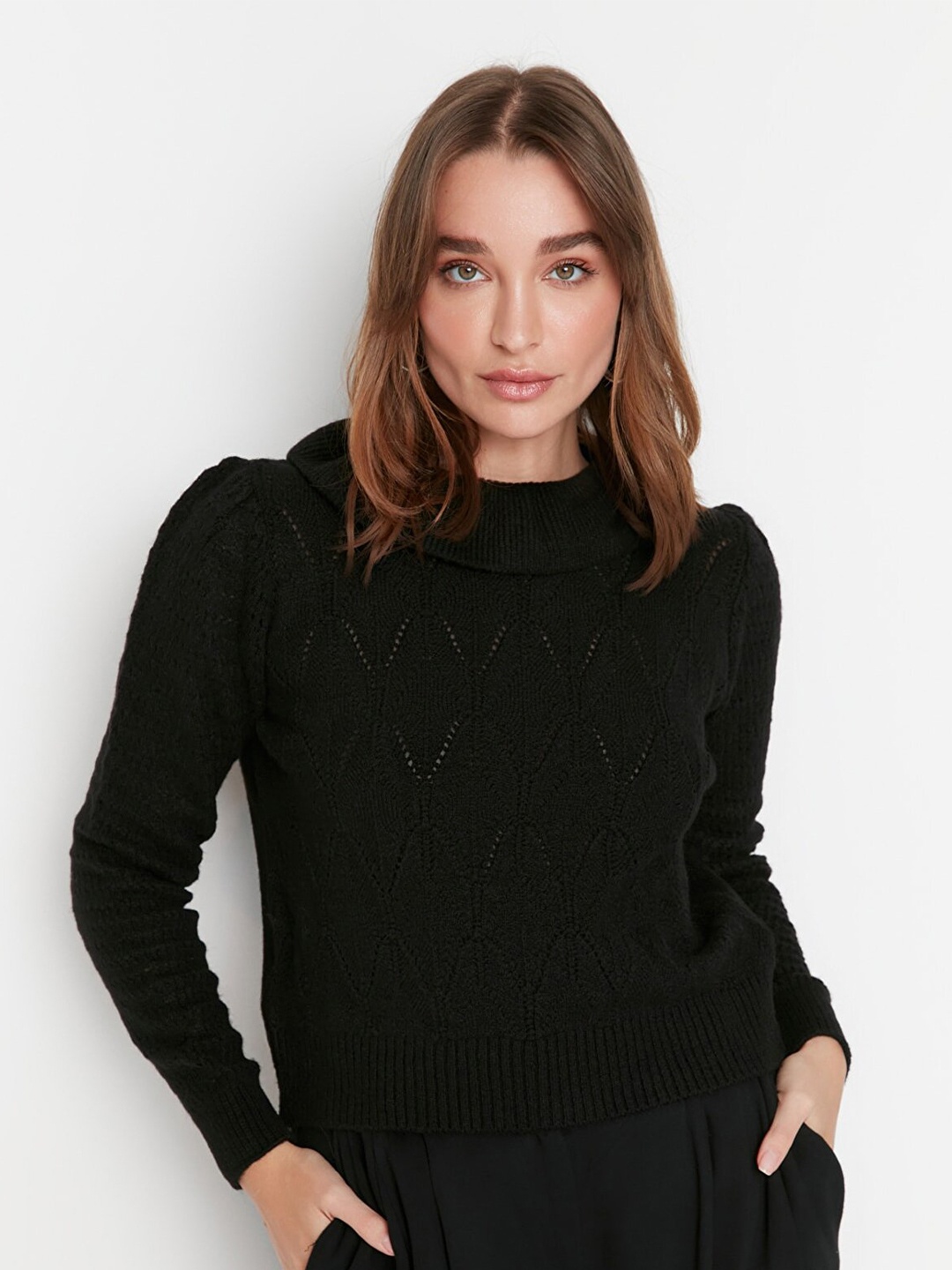 

Trendyol Women Black Open Knit Pullover