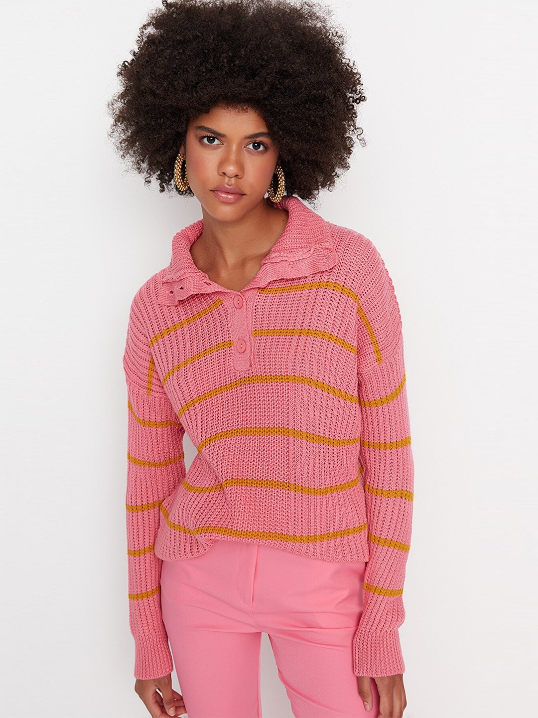 

Trendyol Women Pink Striped Acrylic Pullover