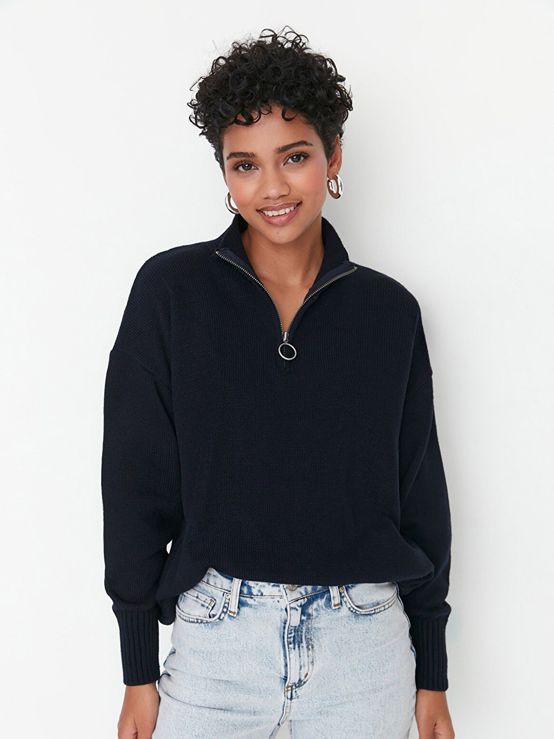 

Trendyol Women Navy Blue Mock Collar Acrylic Pullover