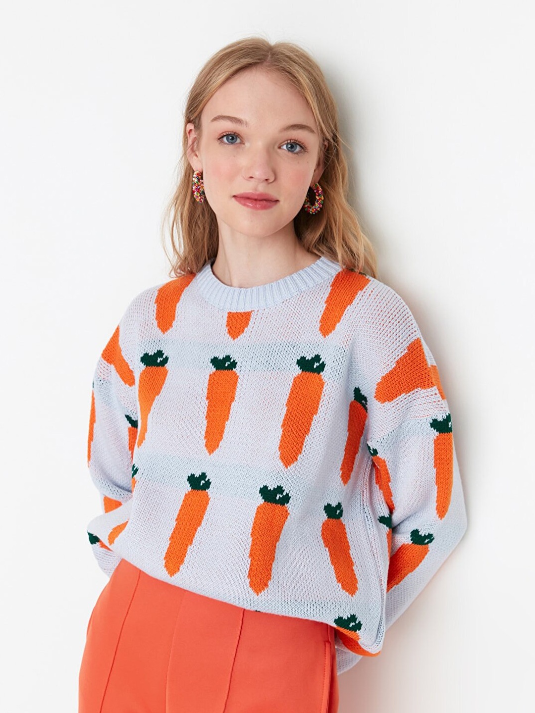 

Trendyol Women Blue & Orange Printed Pullover