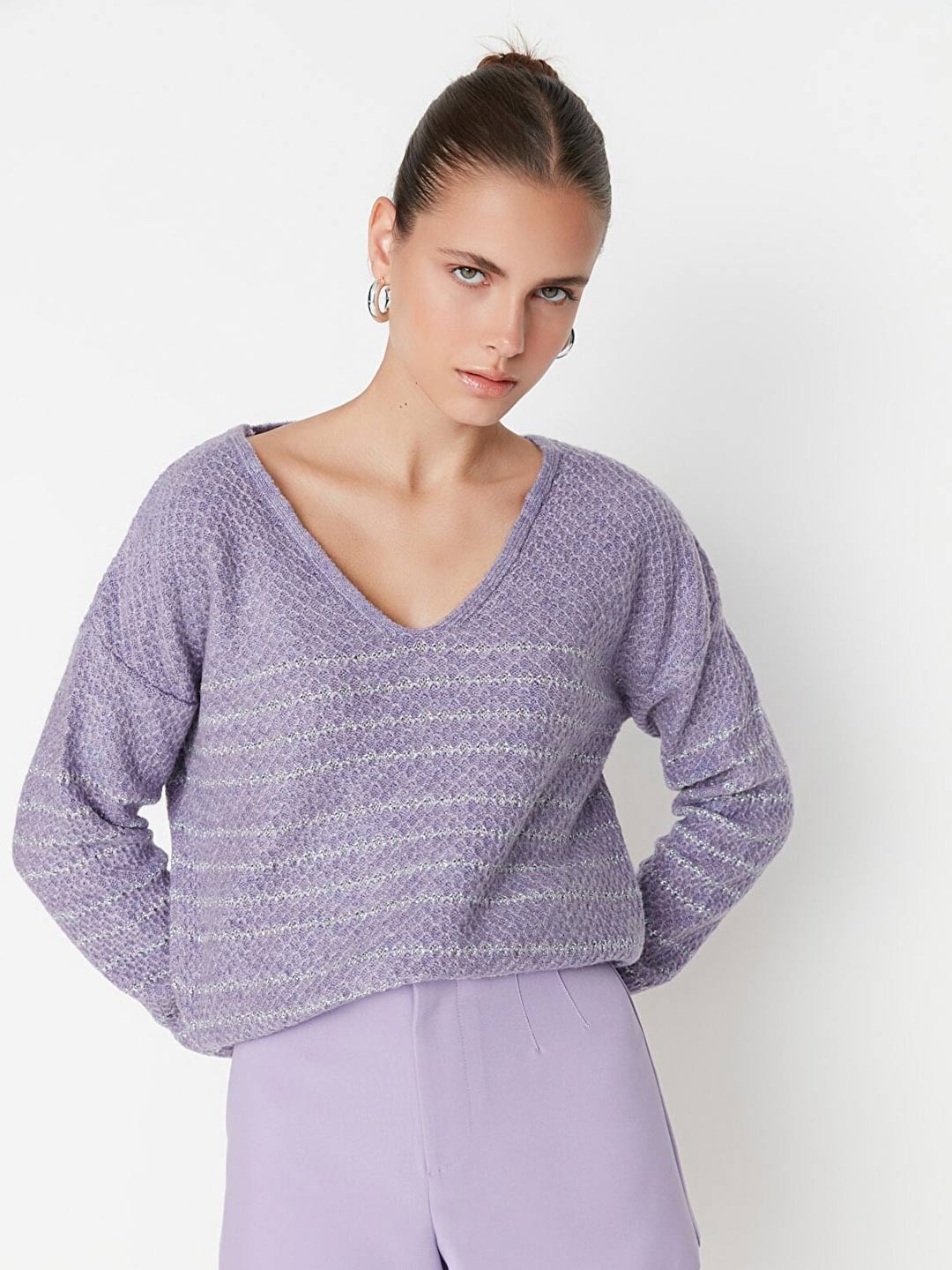

Trendyol Women Lavender Striped Pullover