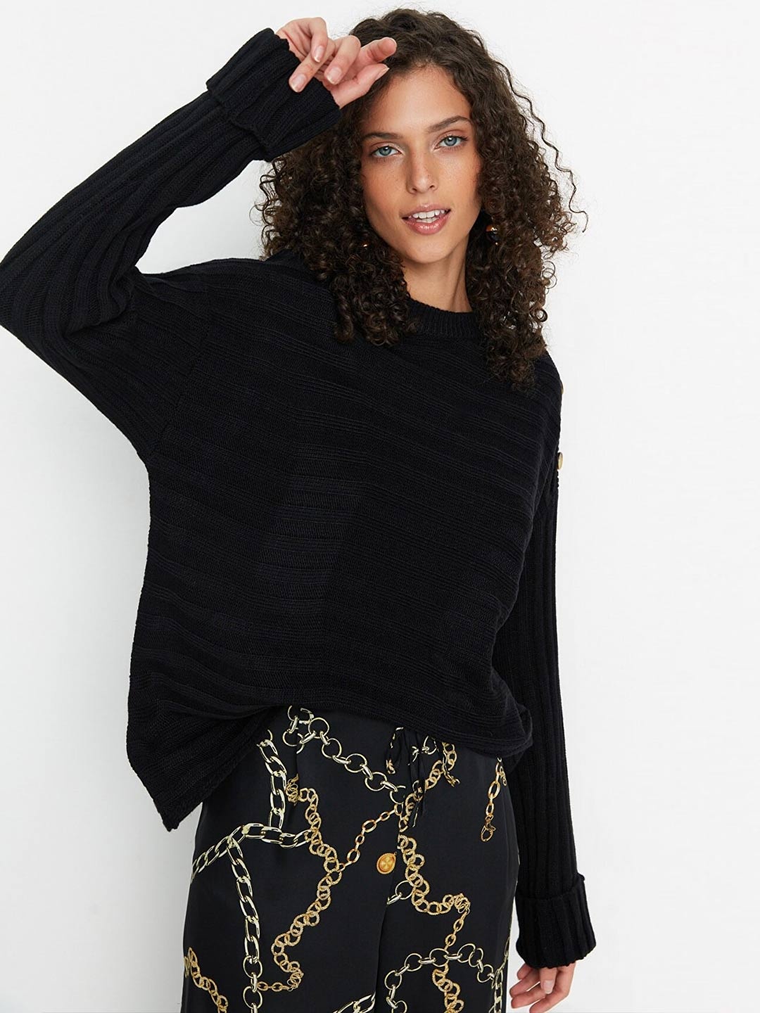 

Trendyol Women Black Striped Pullover