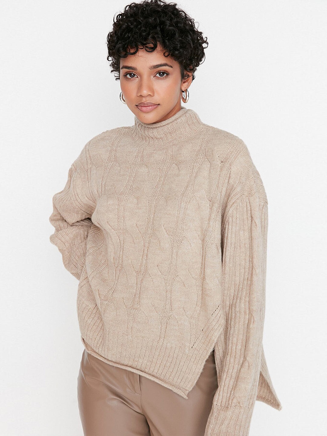 

Trendyol Women Beige Cable Knit Acrylic Pullover