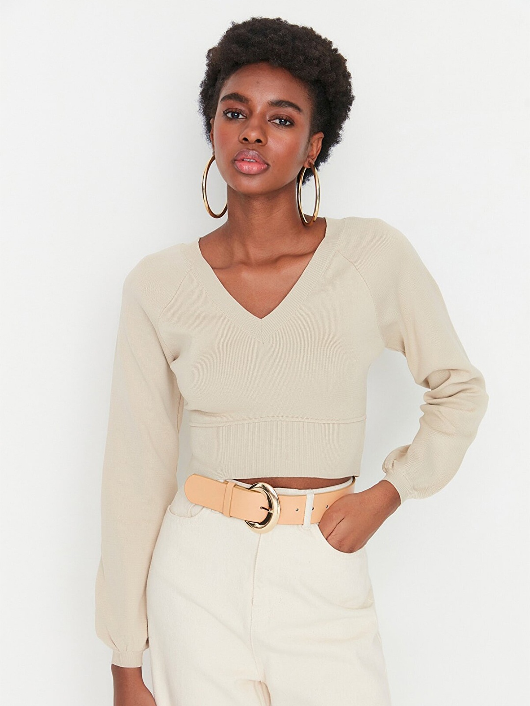 

Trendyol Women Grey Crop Pullover