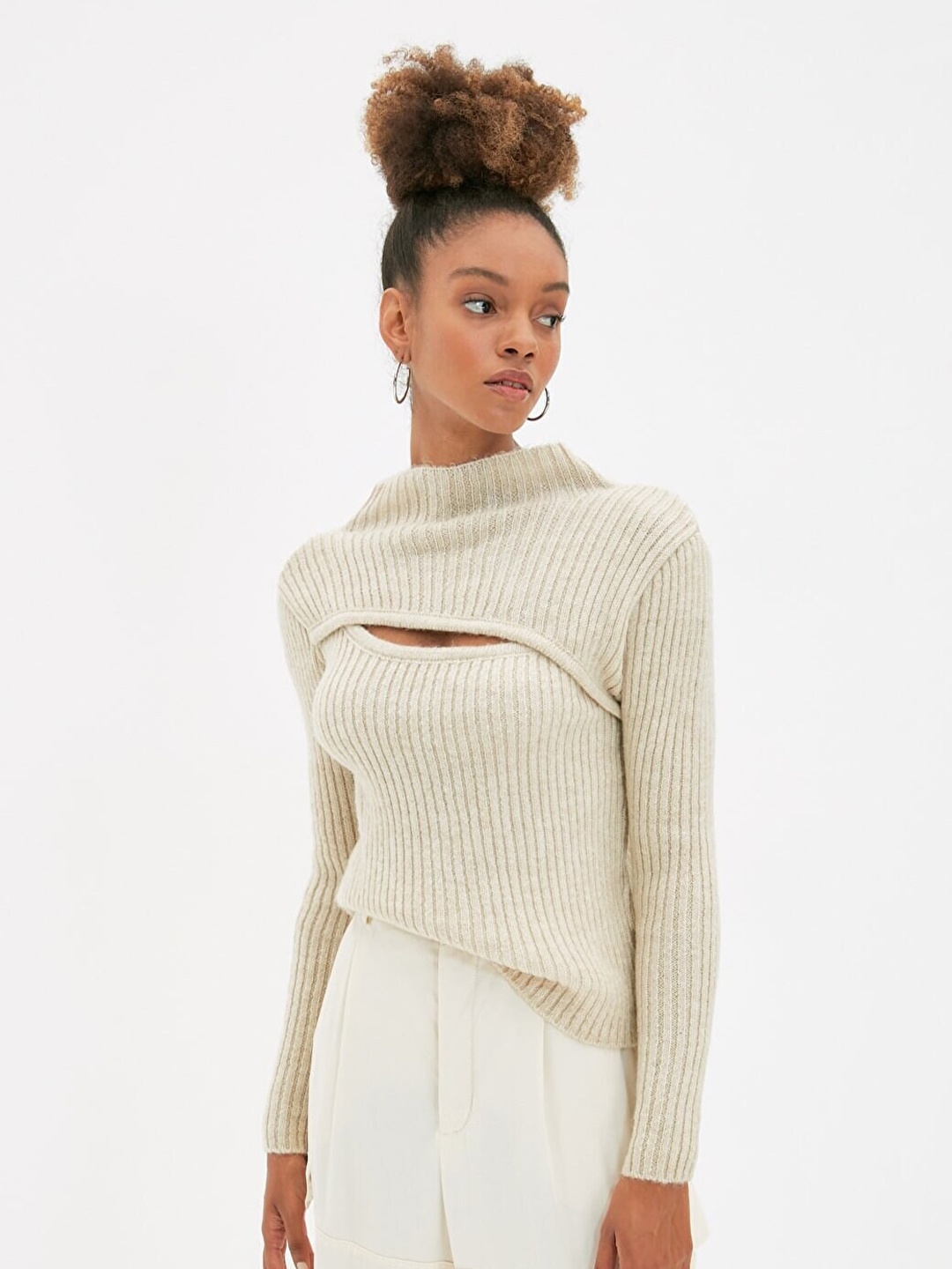 

Trendyol Women Grey Ribbed Pullover