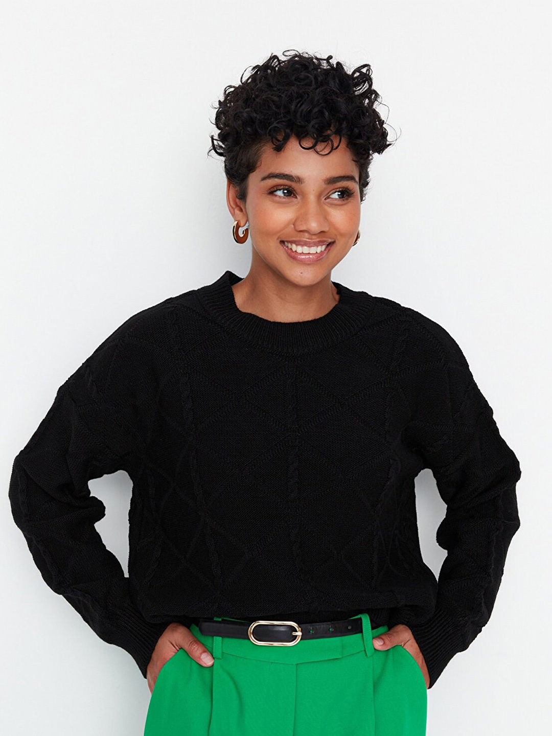 

Trendyol Women Black Cable Knit Cardigan