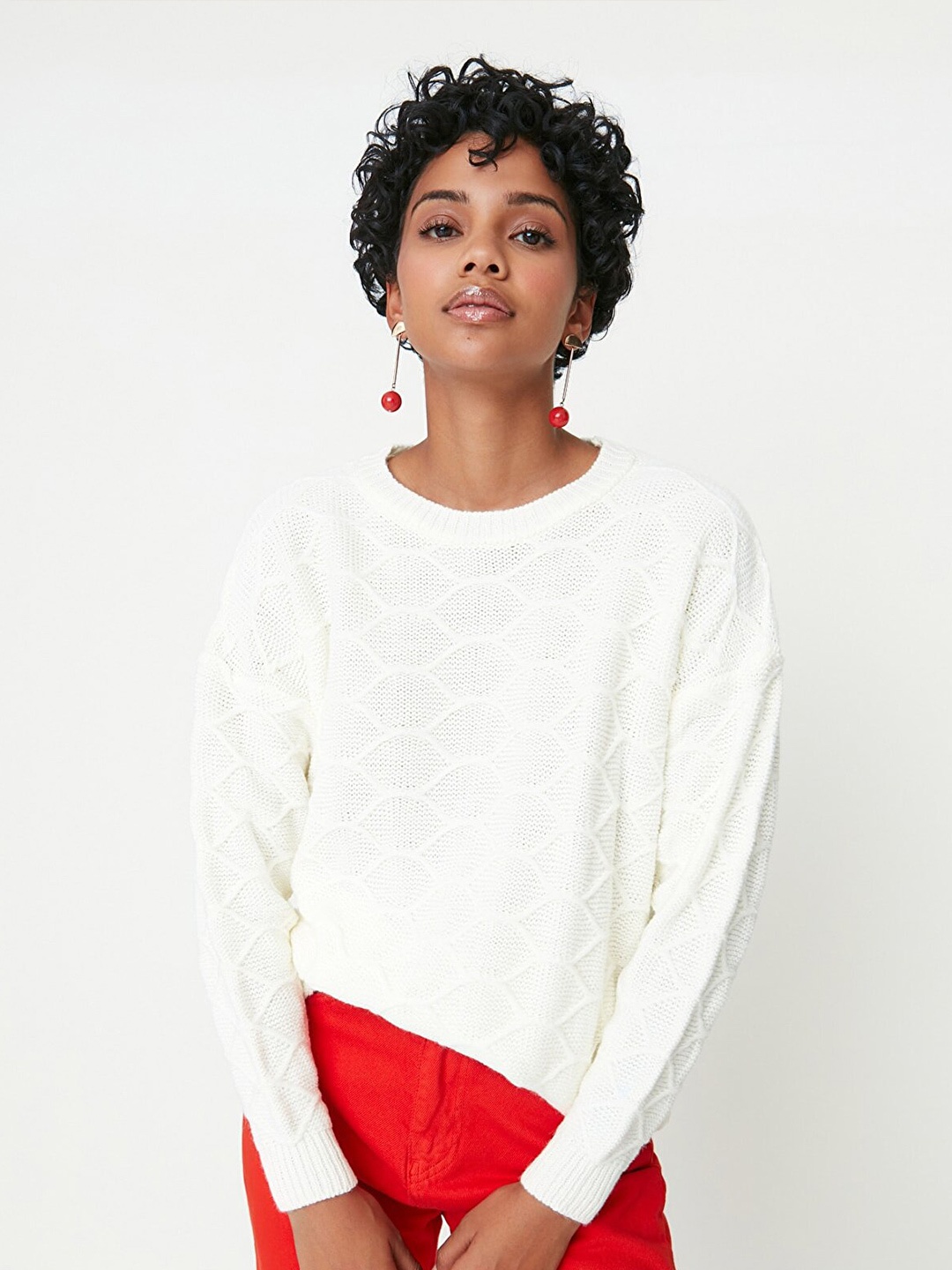 

Trendyol Women Off White Cable Knit Cardigan