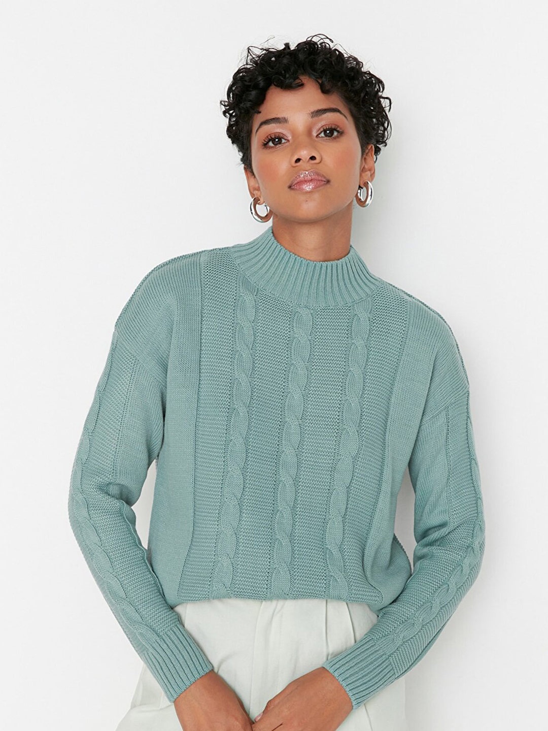 

Trendyol Women Green Cable Knit Pullover