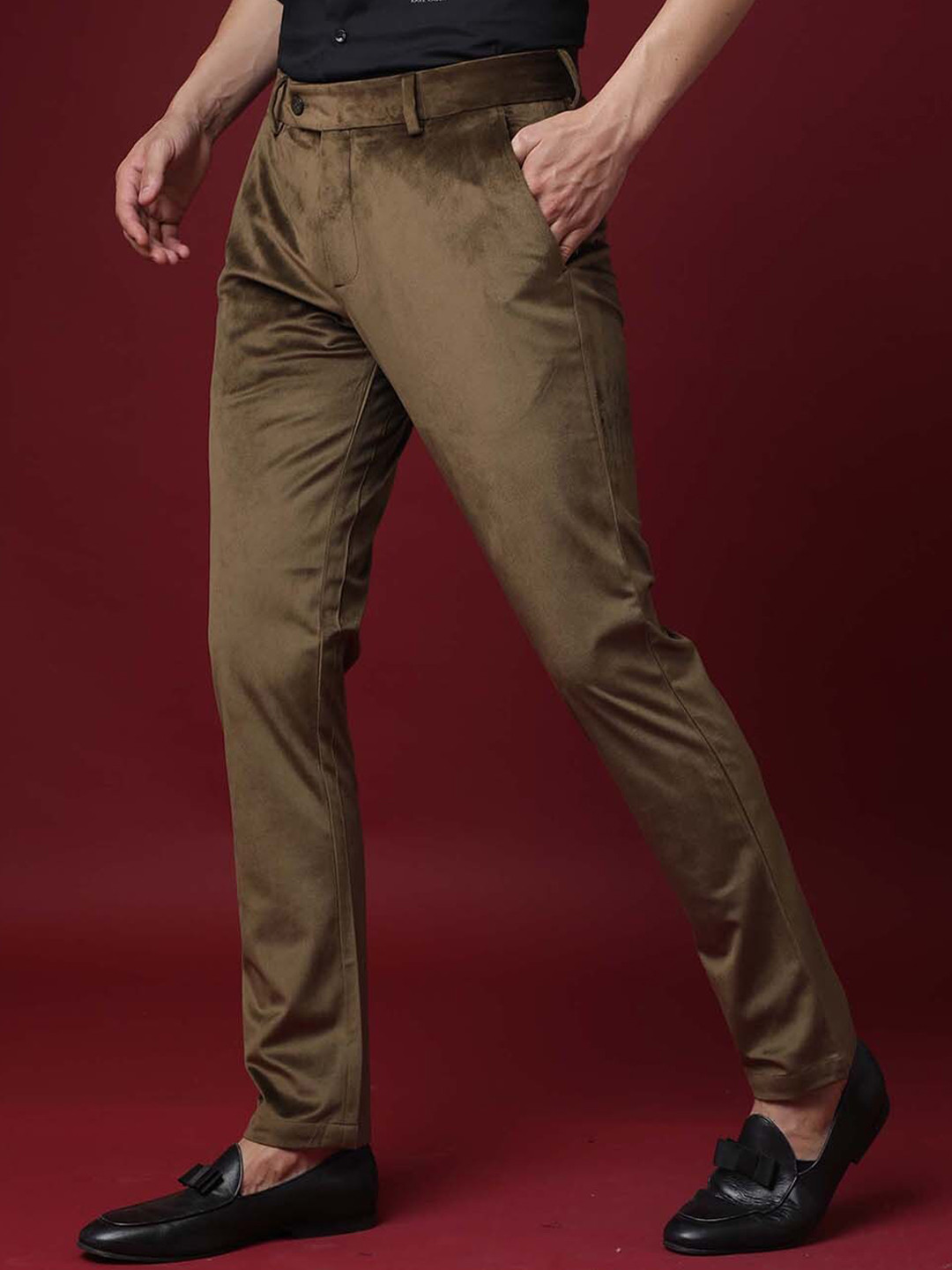 

RARE RABBIT Men Ozzy Mid-Rise Slim Fit Cotton Trouser, Olive