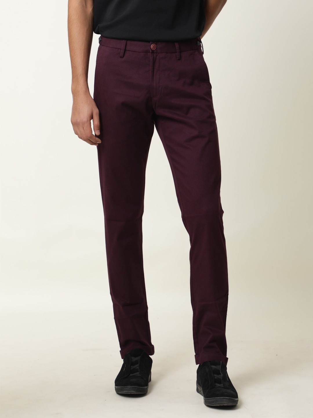 

RARE RABBIT Men Trews-22 Mid-Rise Slim Fit Cotton Trouser, Maroon