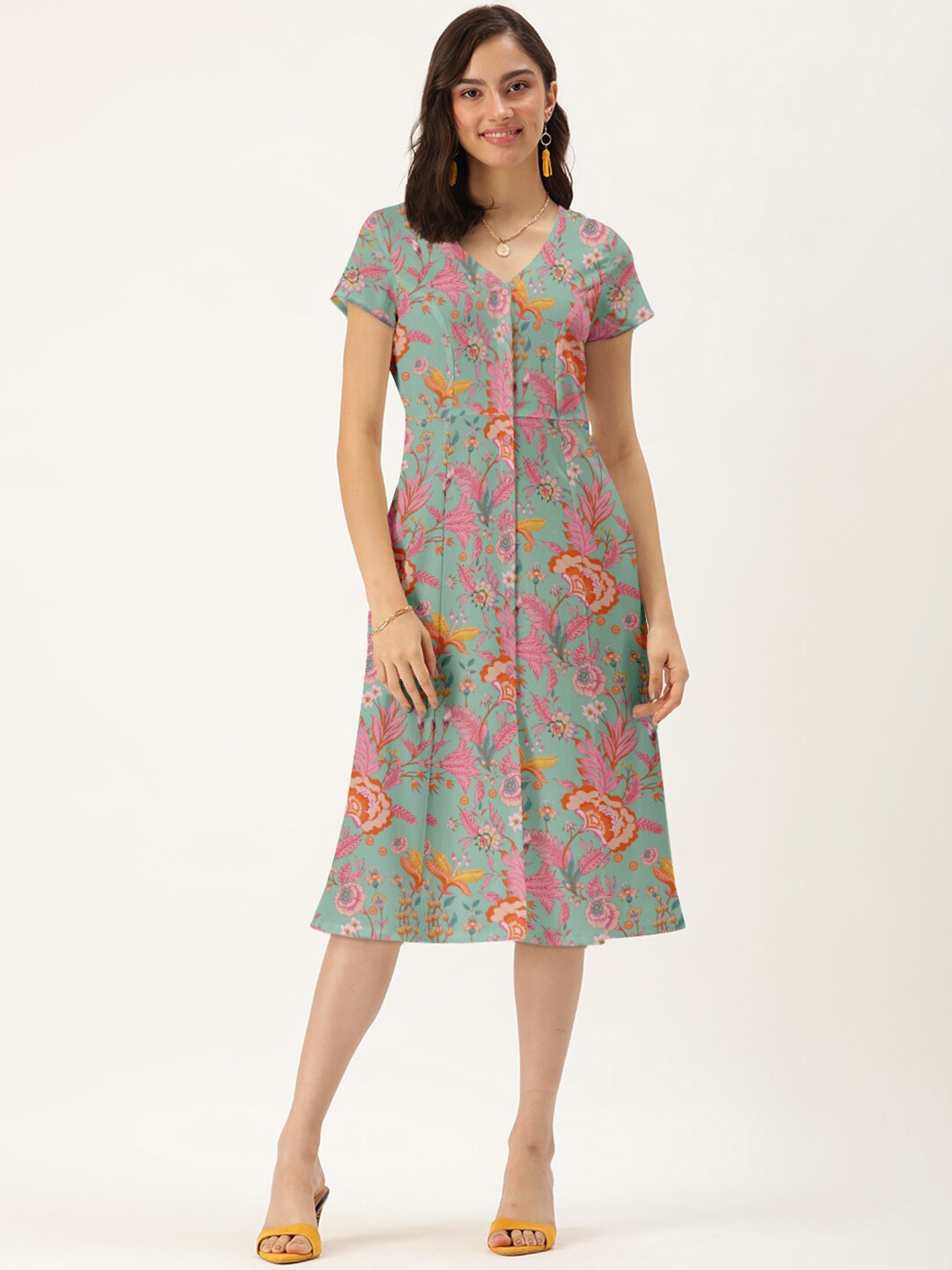 

DressBerry Green Floral A-Line Dress